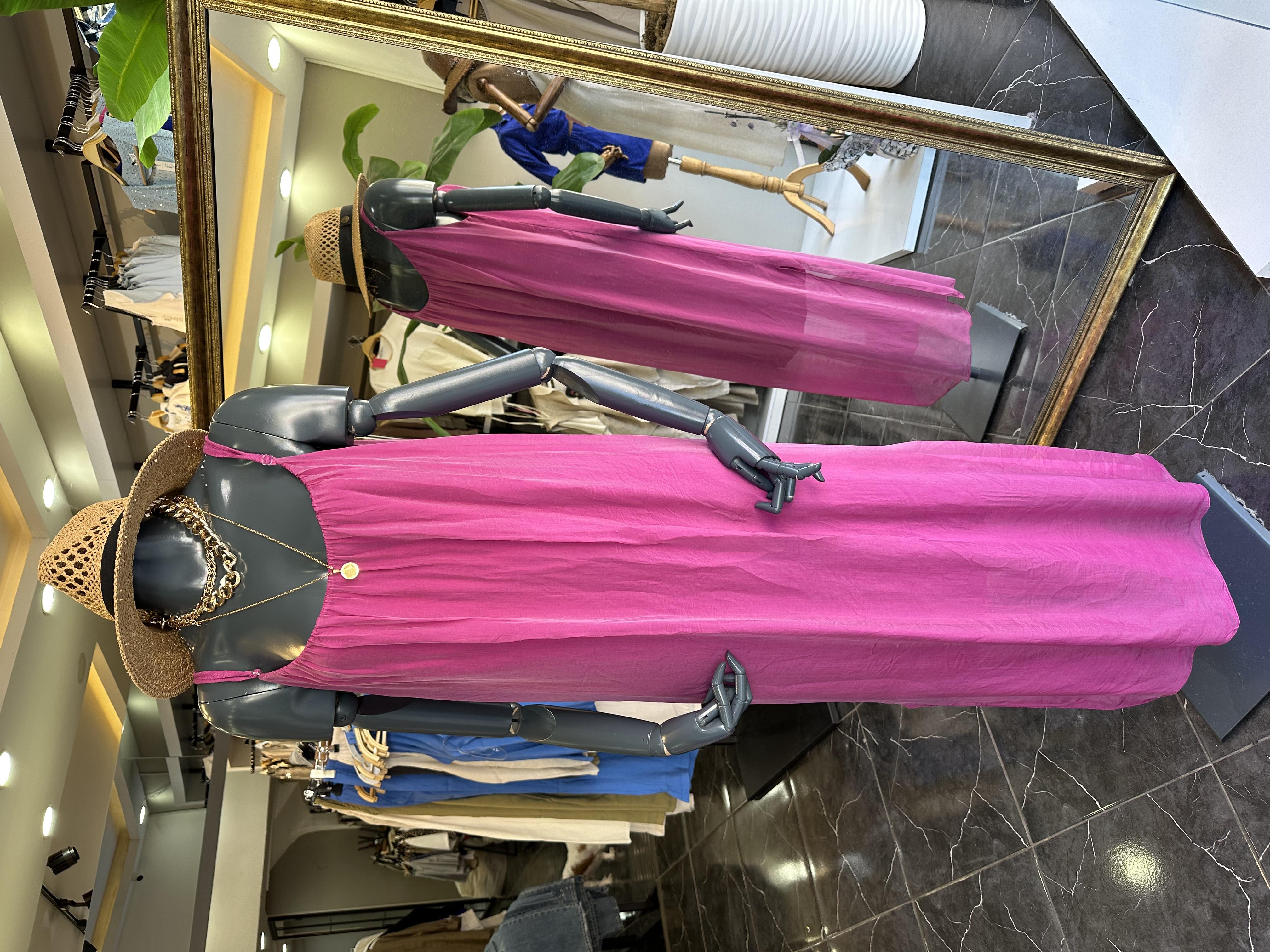 Fuşya İpek Saten İthal Elbise