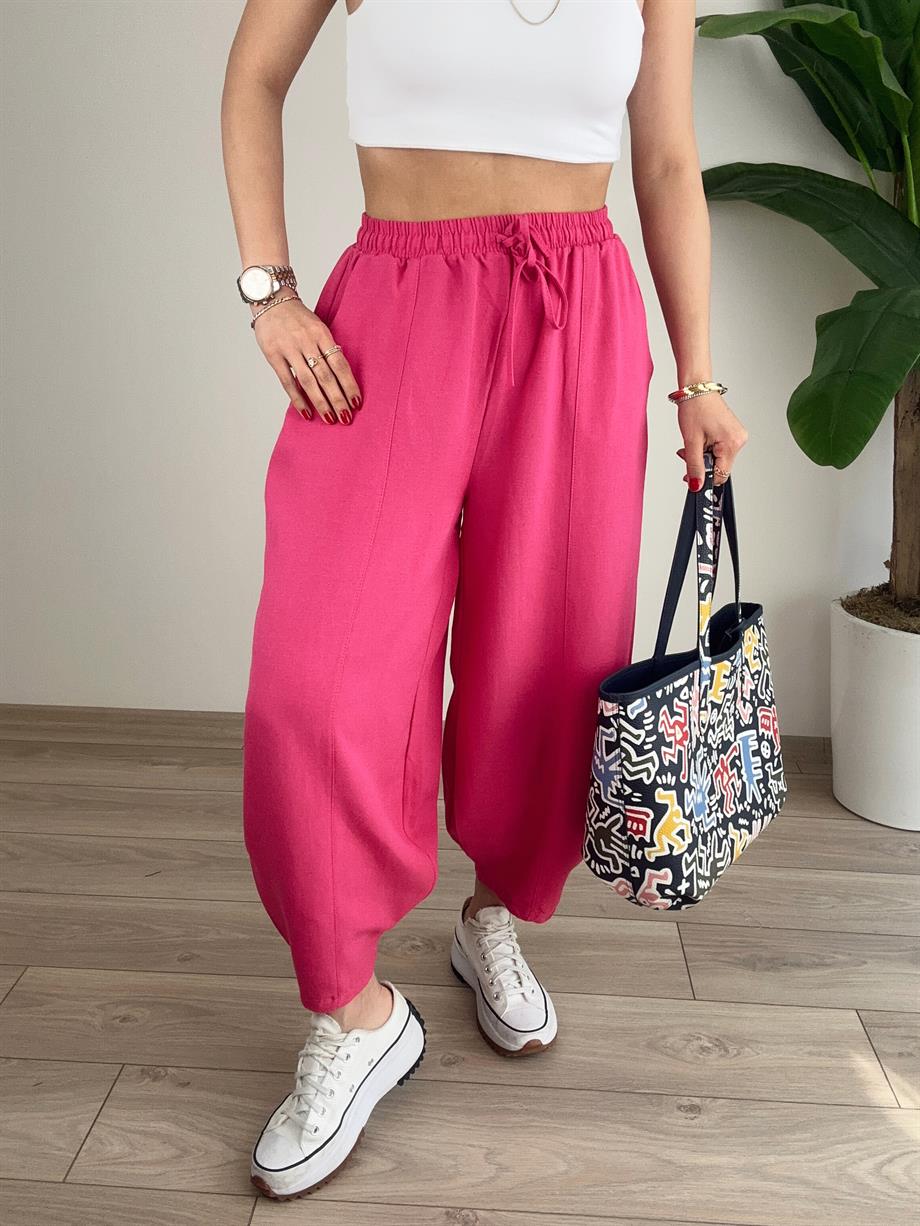 Fuşya Keten Şalvar Pantolon