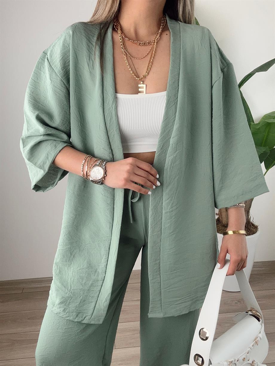 Galila Mint Yeşil  Kimono-Pantolon Takım