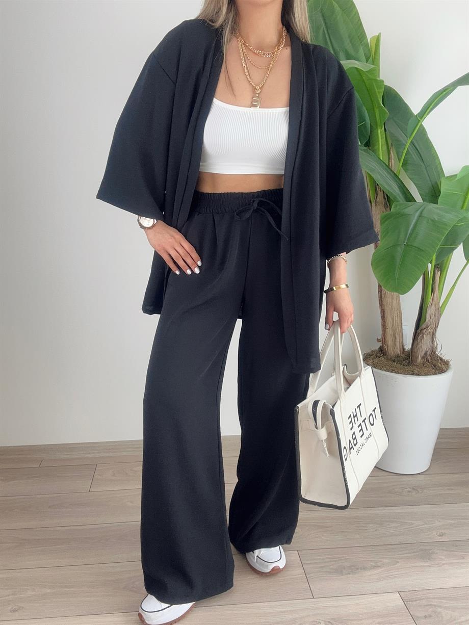 Galila Siyah  Kimono-Pantolon Takım