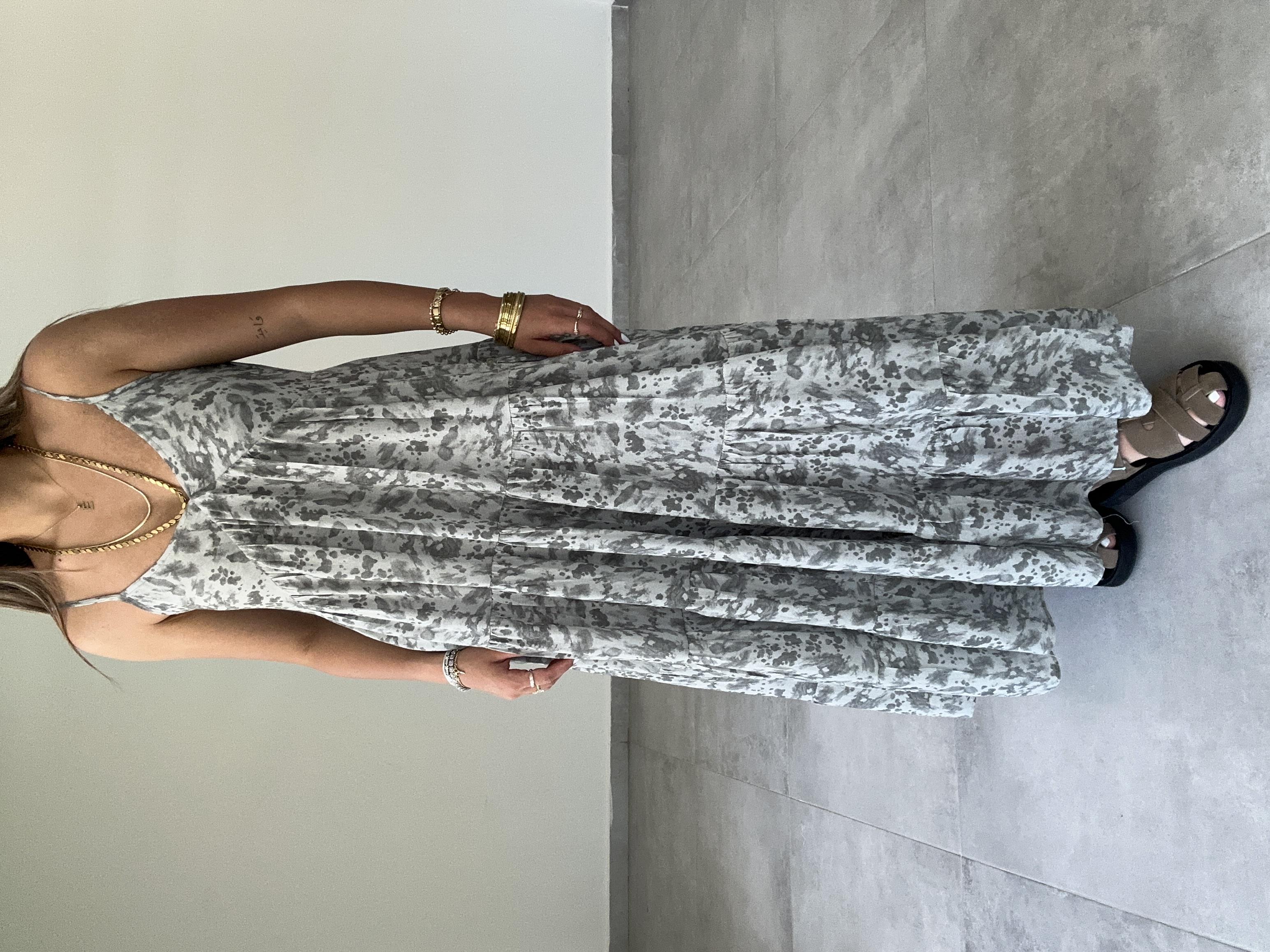 Gri-Antrasit Askılı Empirme Elbise