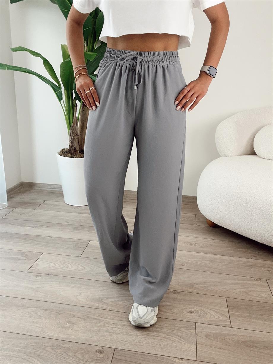 Gri Beli Lastikli Pantolon