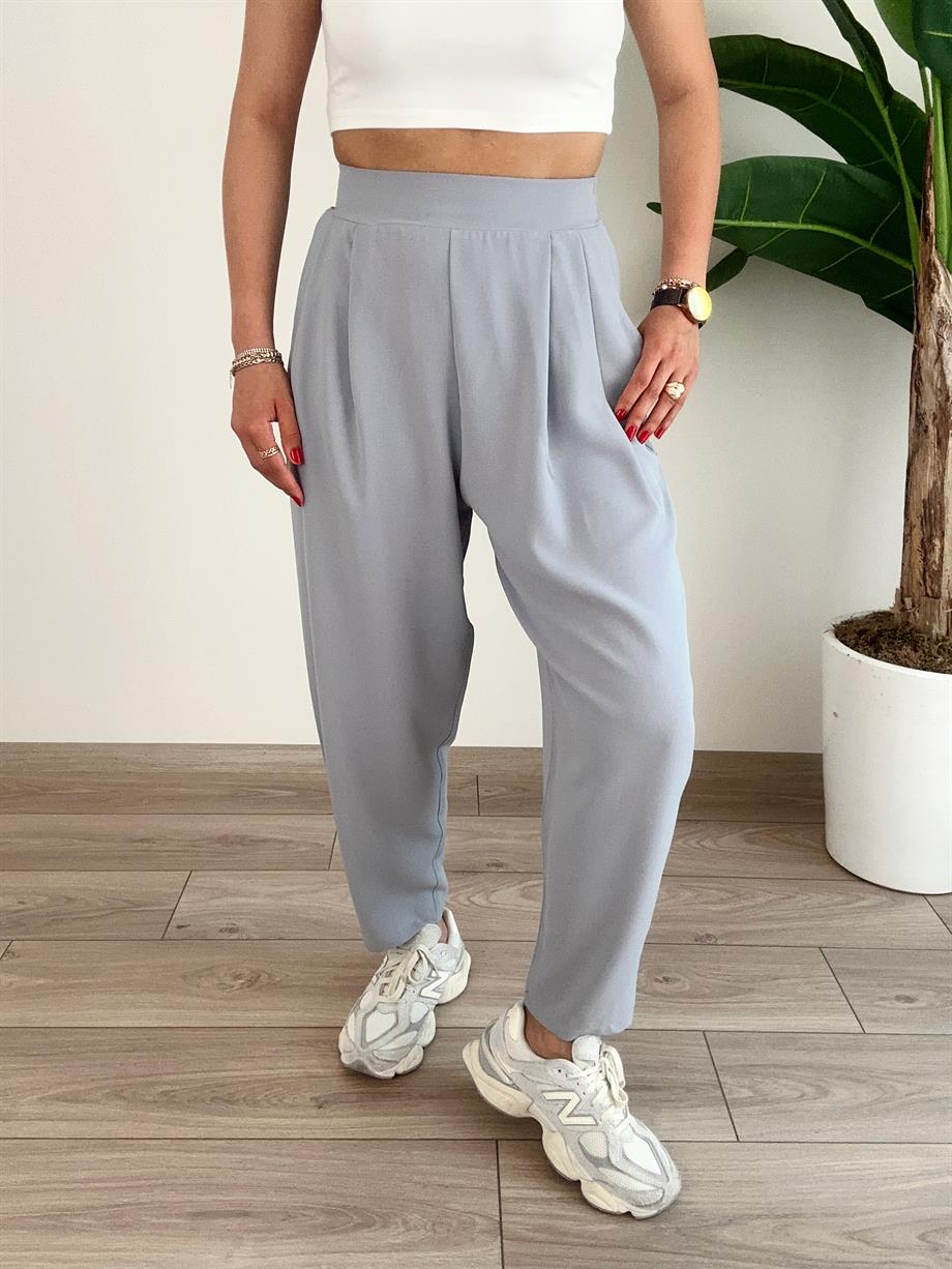 Gri Bombeli Yandan Fermuarlı Pantolon