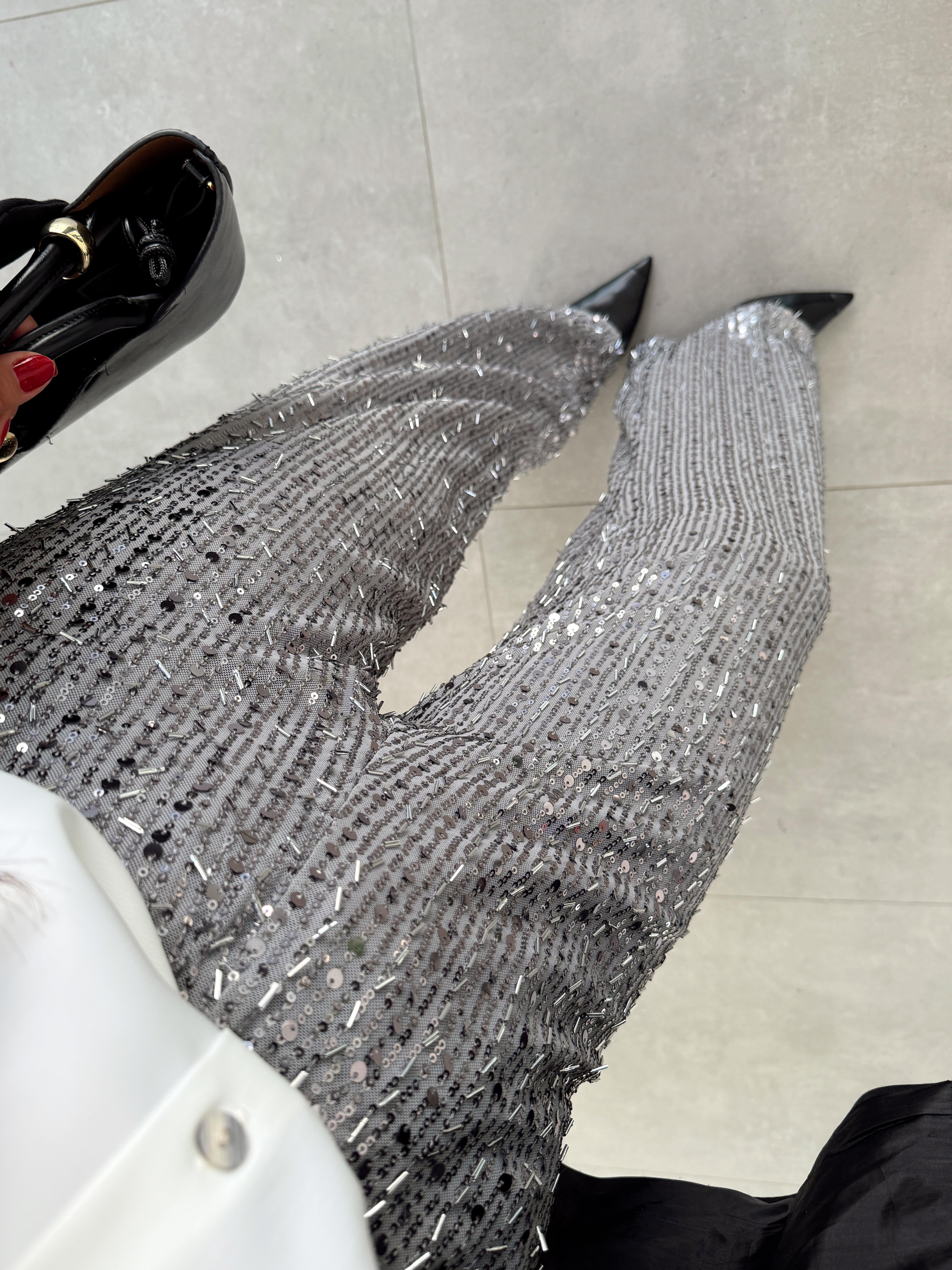 Gri Gümüş Payet Pantolon