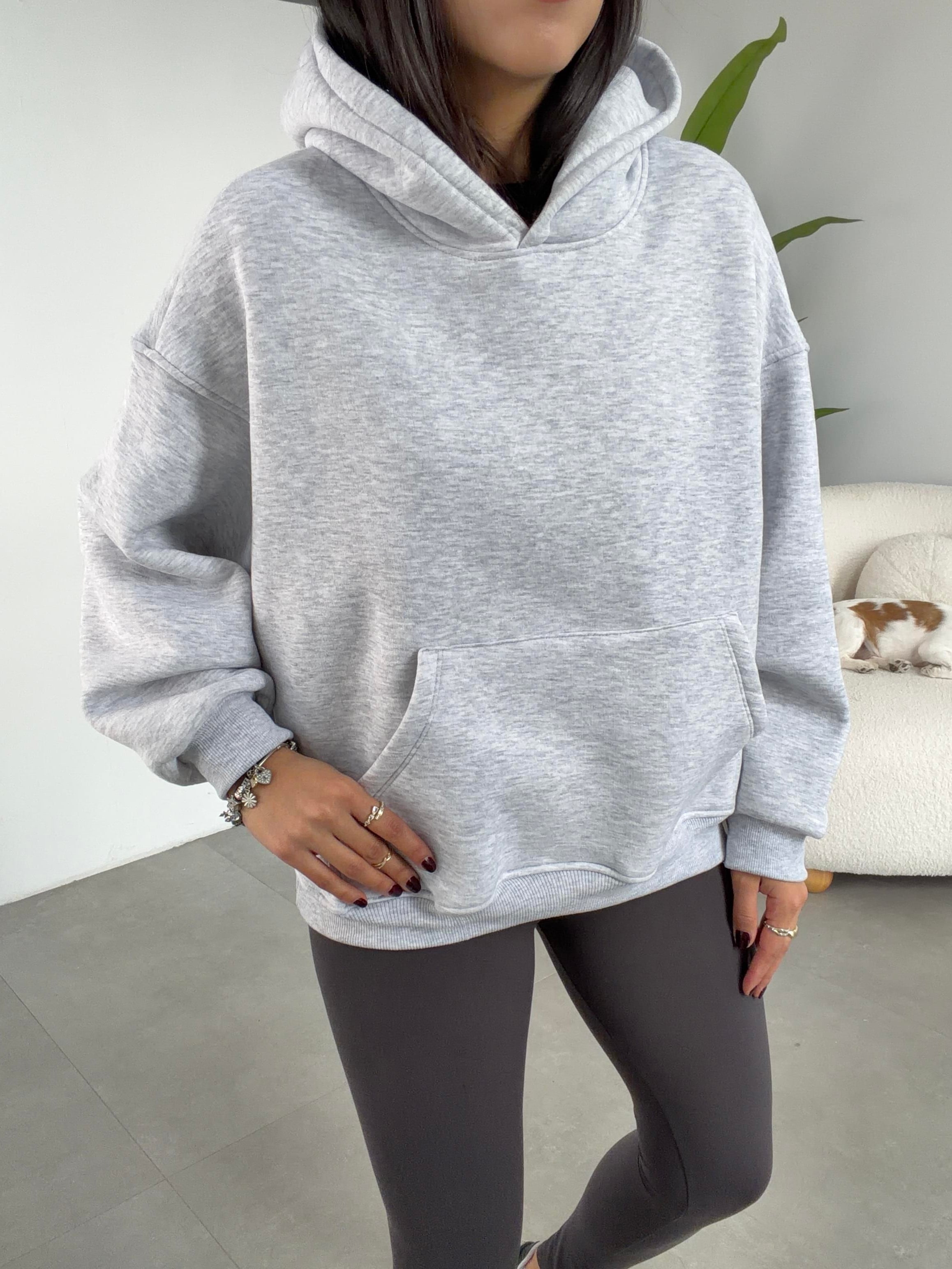 Gri İçi Şardonlu Kapşonlu Sweatshirt