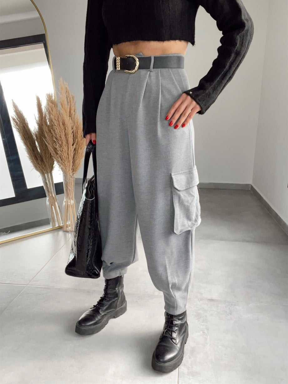 Gri Kargo Cepli Pantolon