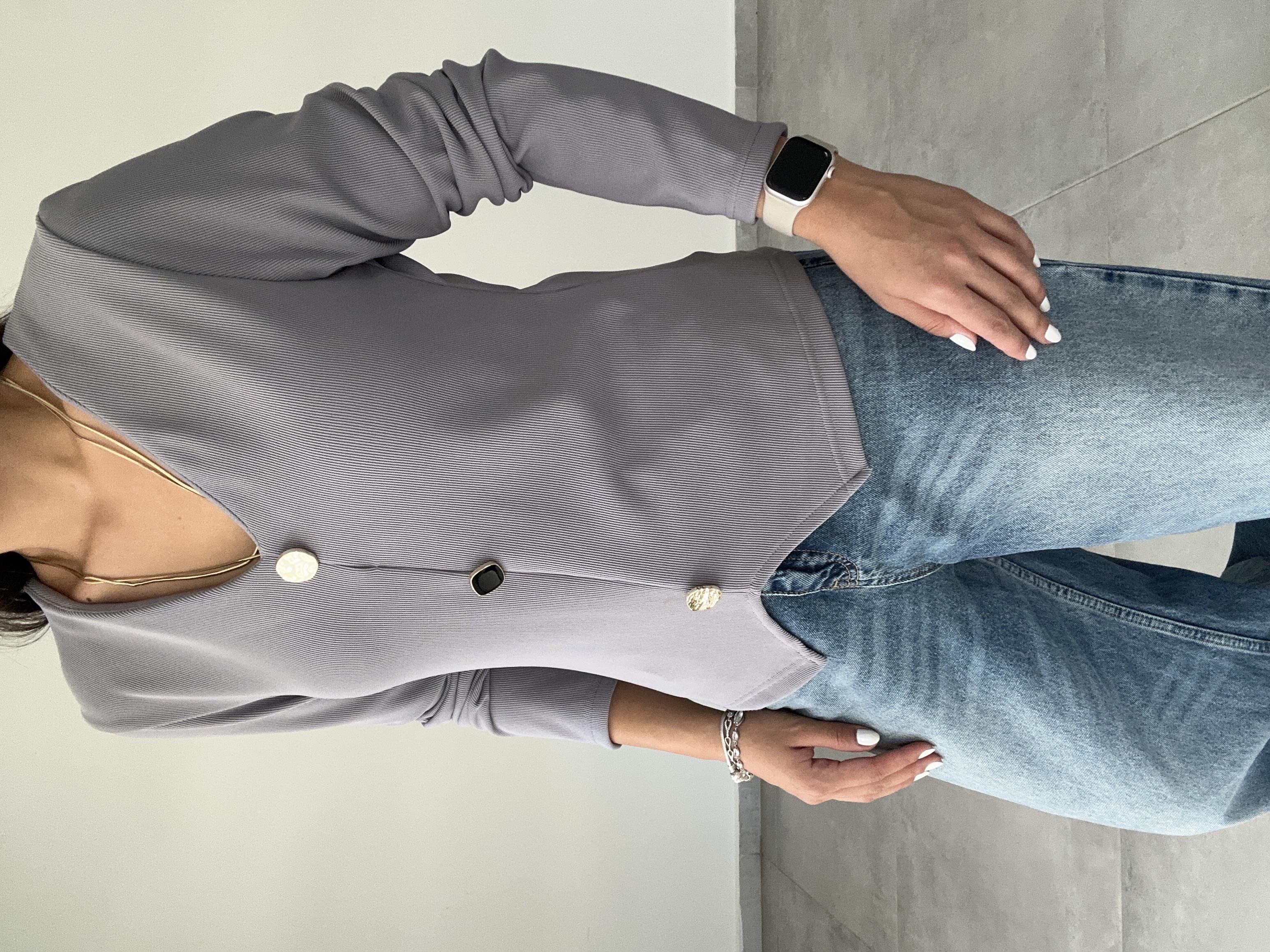 Gri Ottoman Gold Düğmeli Bluz