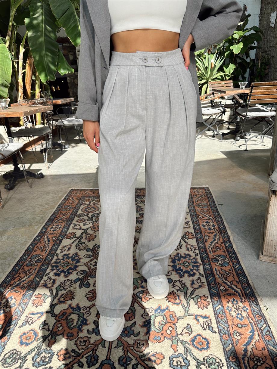 Gri Pileli Pantolon