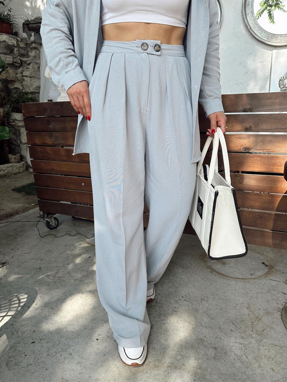 Gri Viskon Keten Palazzo