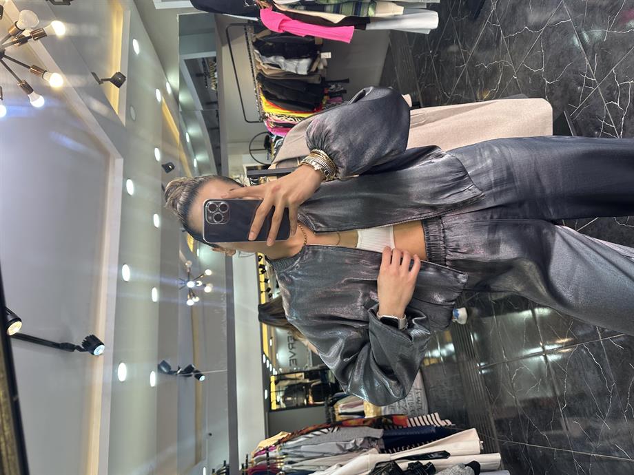 Gümüş Parlak Bomber Ceket