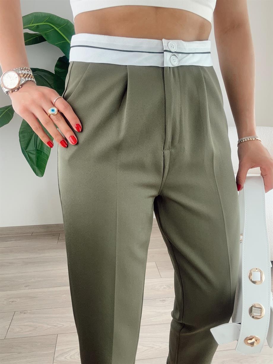 Haki Beli Kemer Detaylı Pantolon