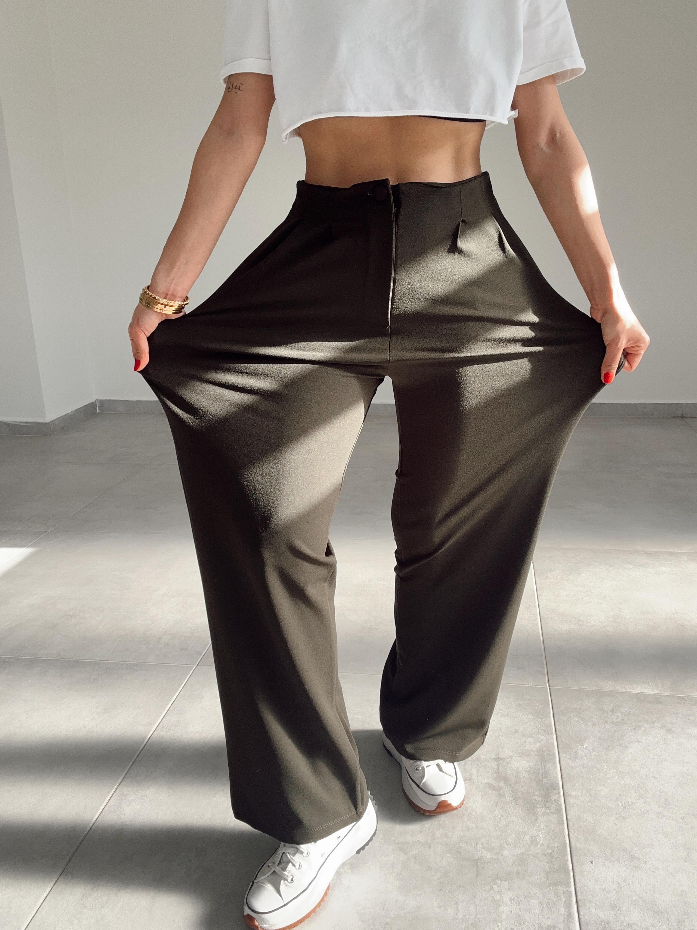 Haki  Extra Esnek Kumaş Palazzo Pantolon