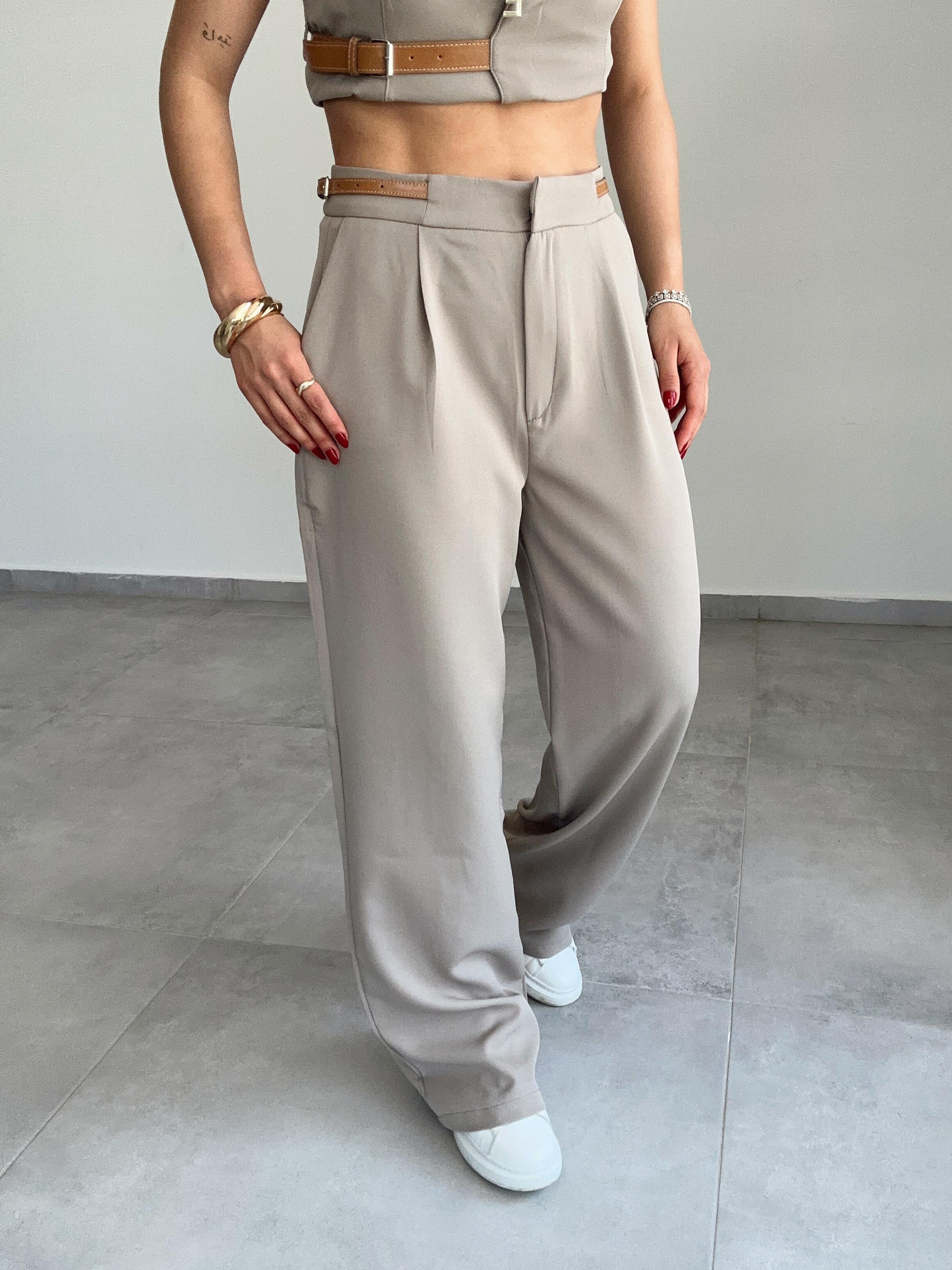 Haki Kemer Detaylı Pantolon