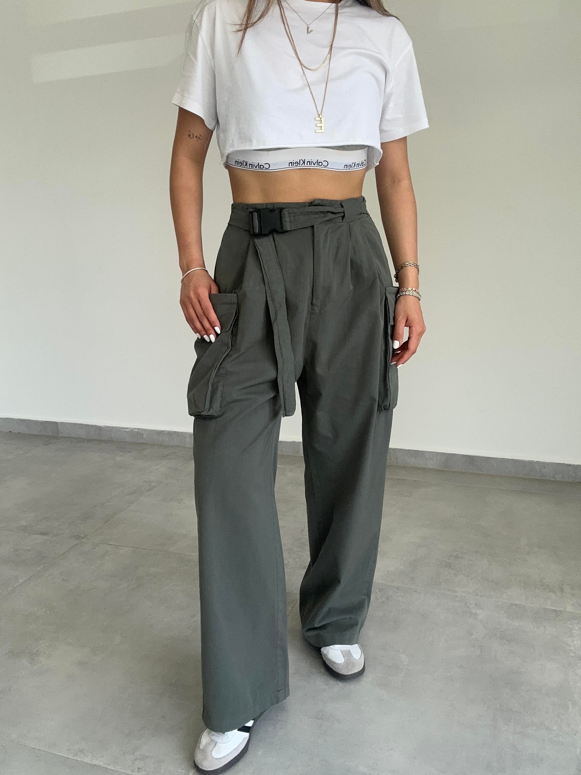 Haki Kemerli Kargo Pantolon