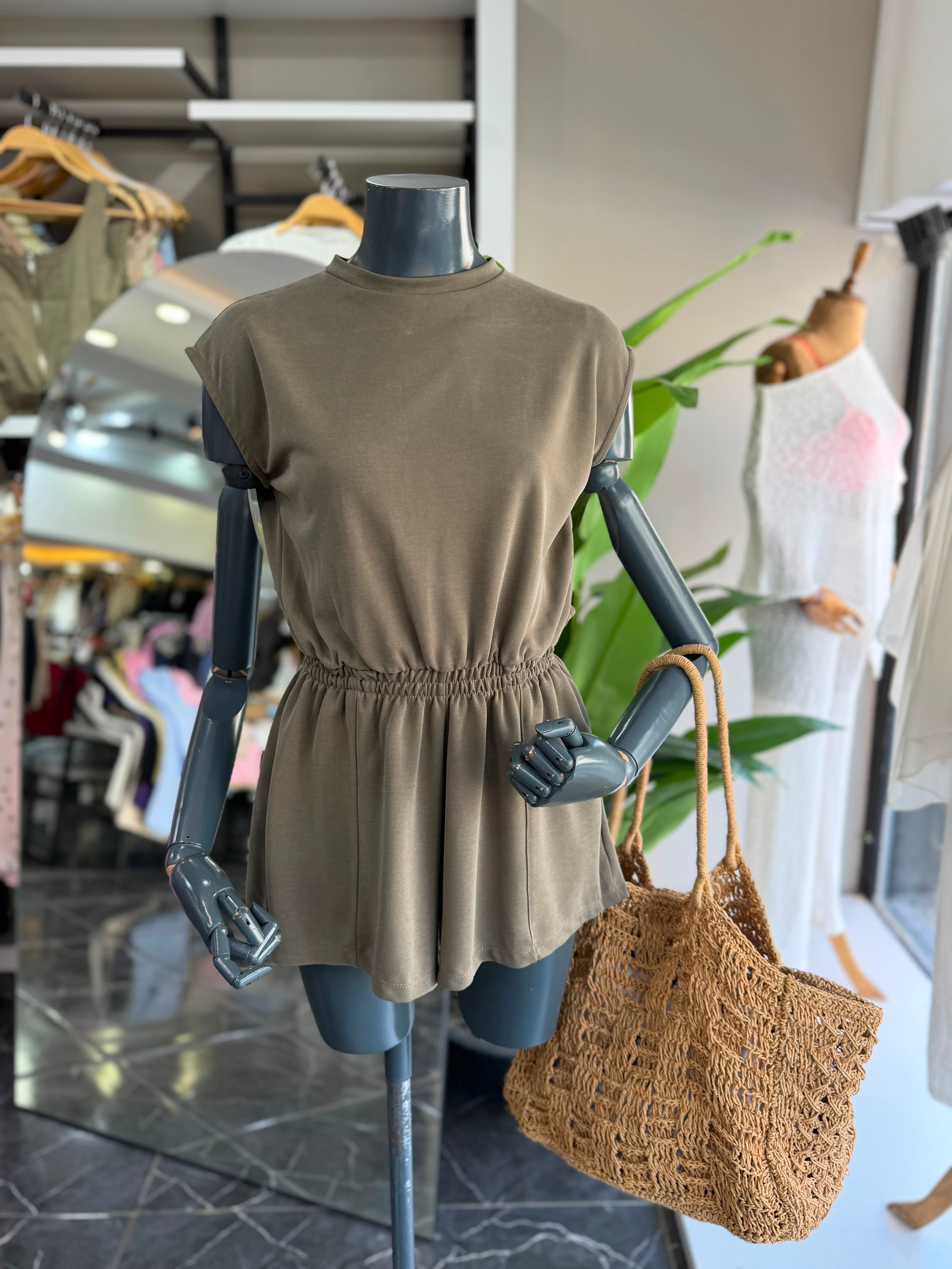 Haki Modal Şort Tulum
