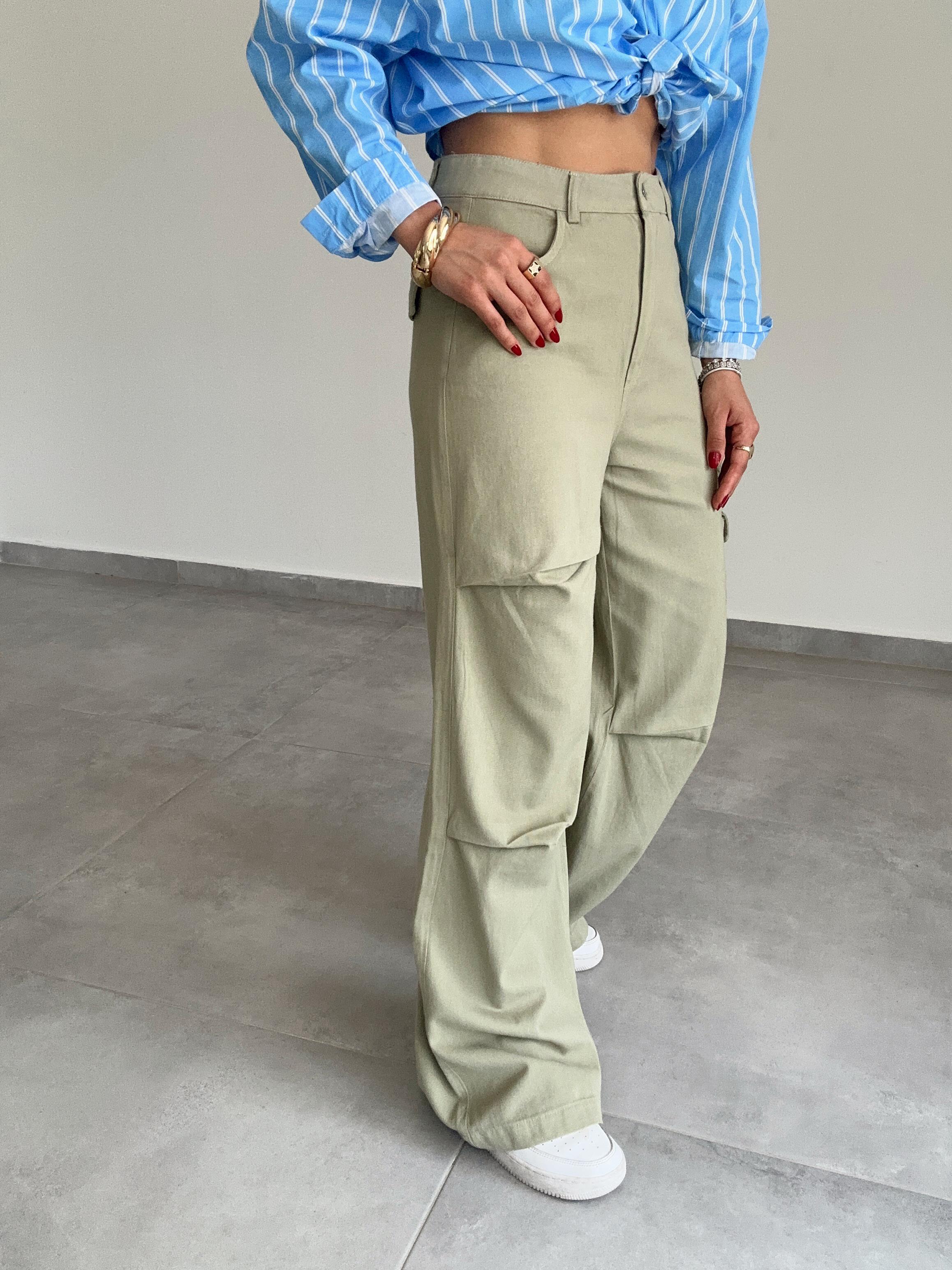 Haki Pileli Kargo Pantolon