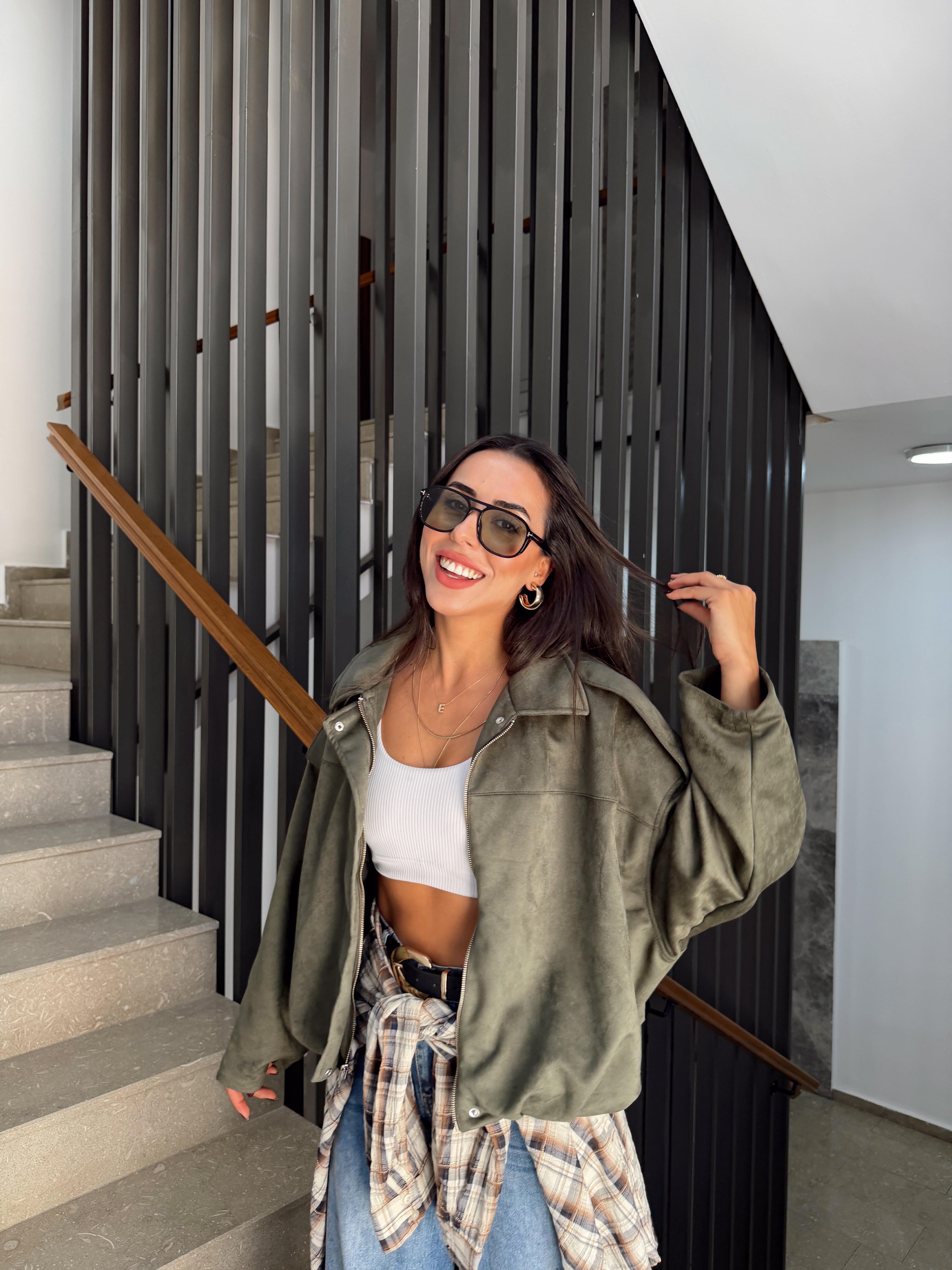 Haki Scuba Süet Ceket