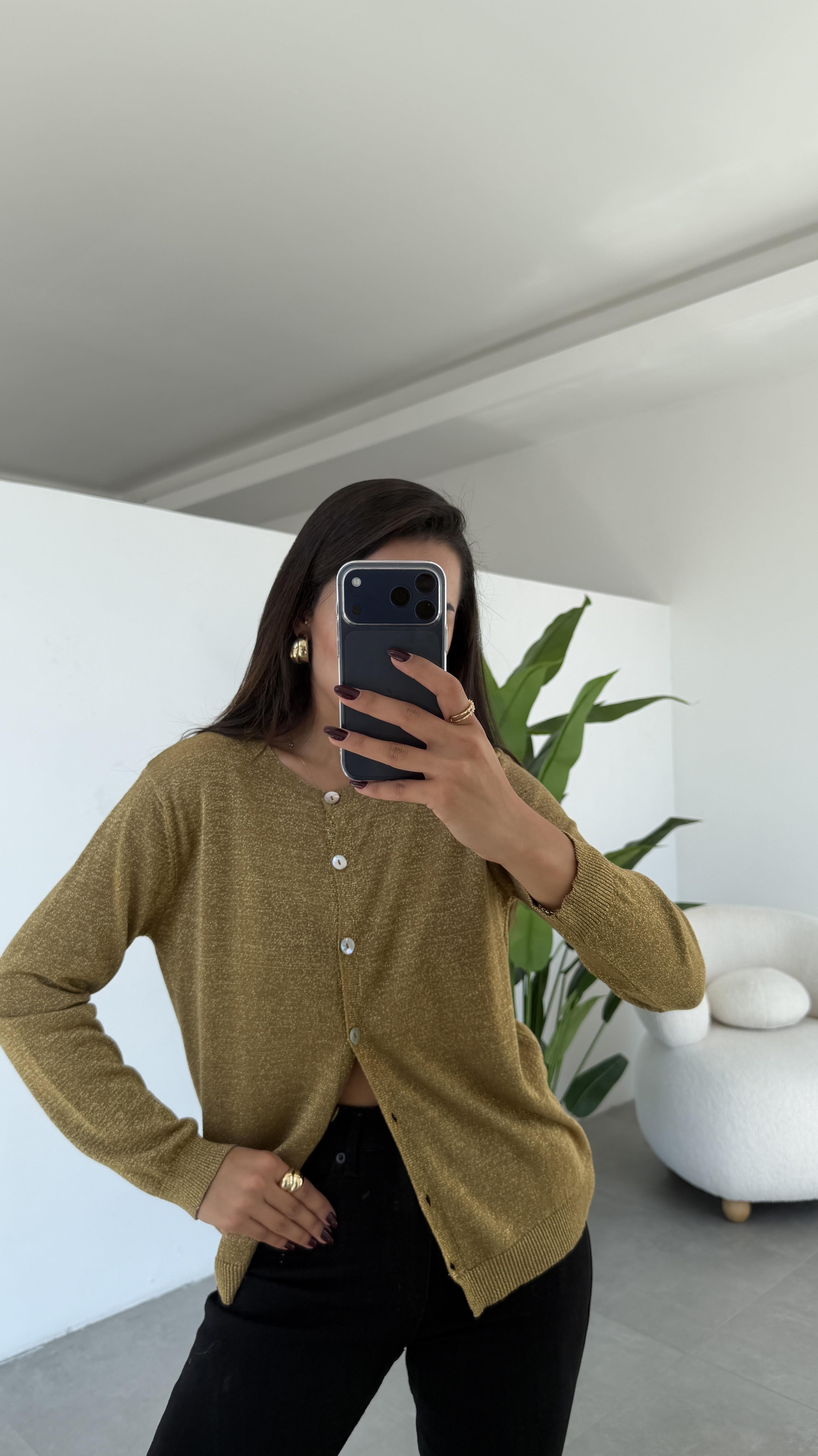 Haki Simli Triko Hırka