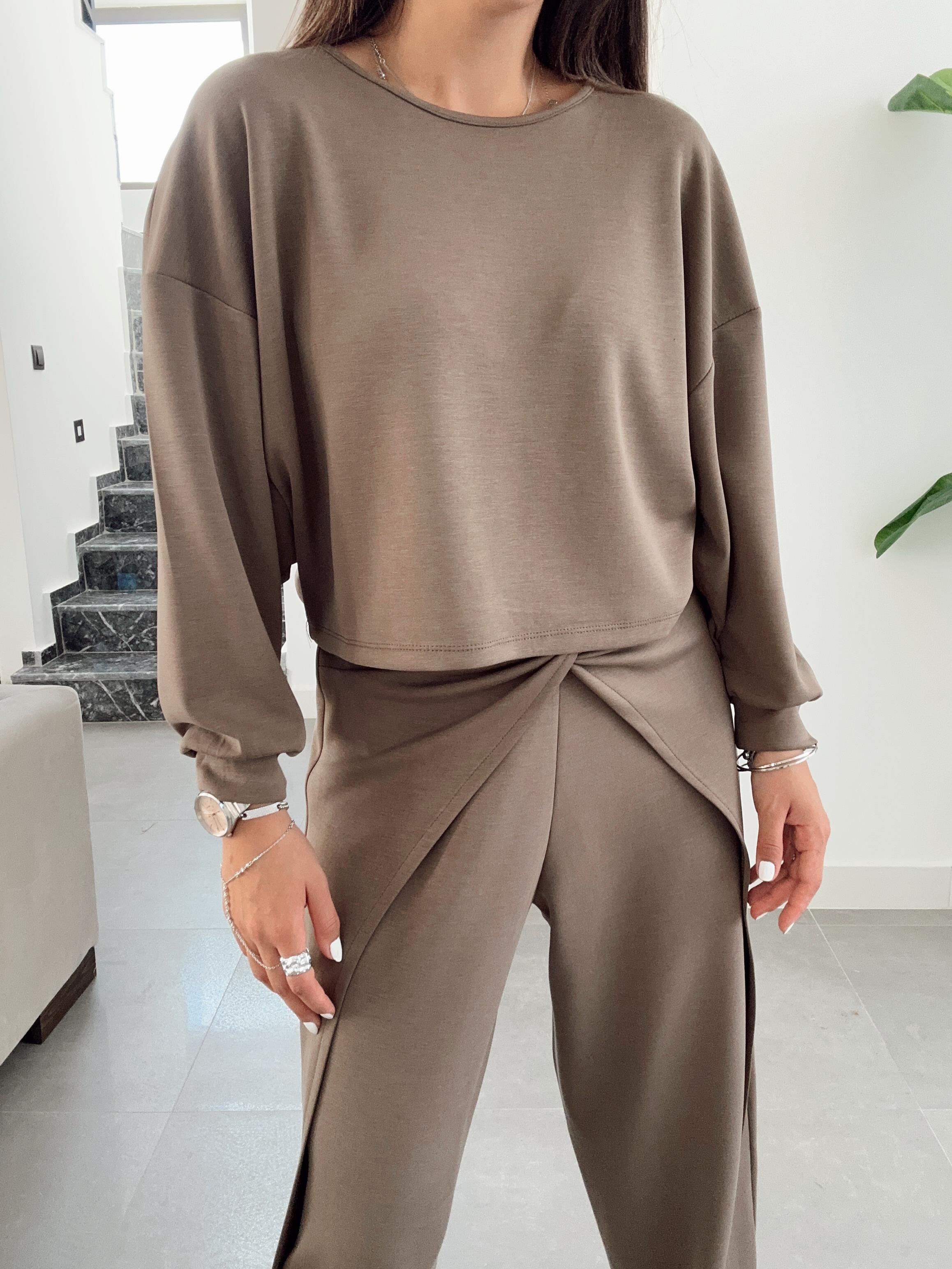 Haki Sırt Düğüm Modal Bluz