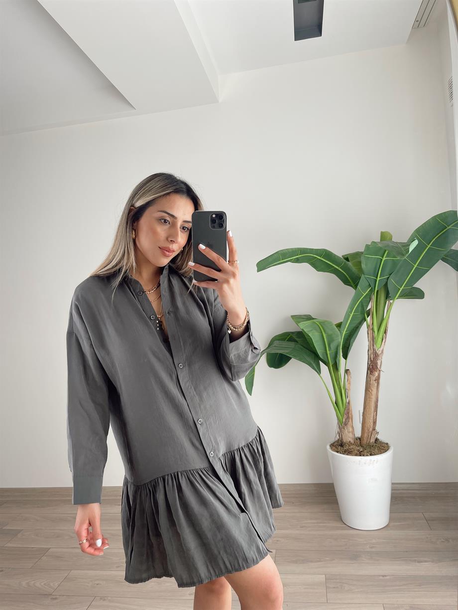 Haki Tensel Kumaş Elbise