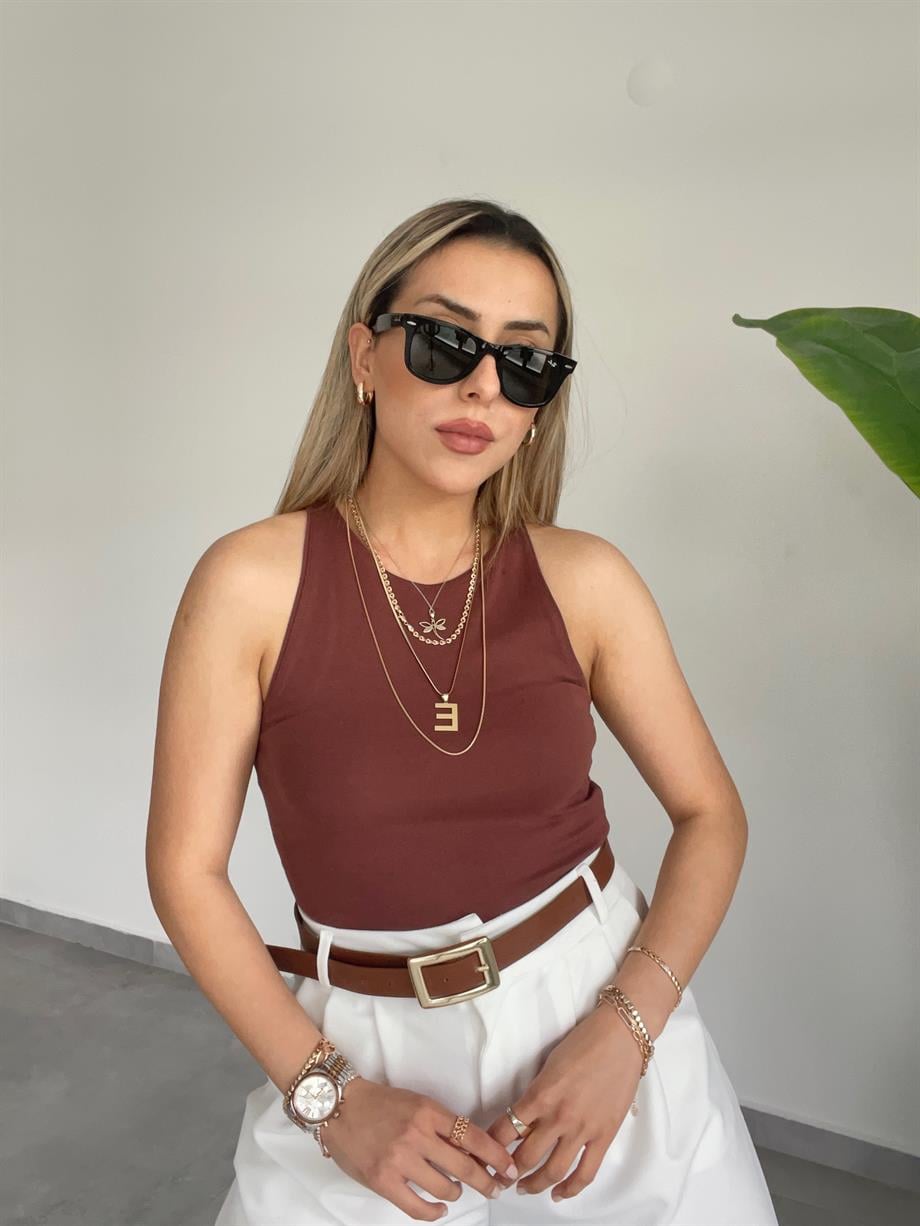 Halter Yaka Kahve Bluz