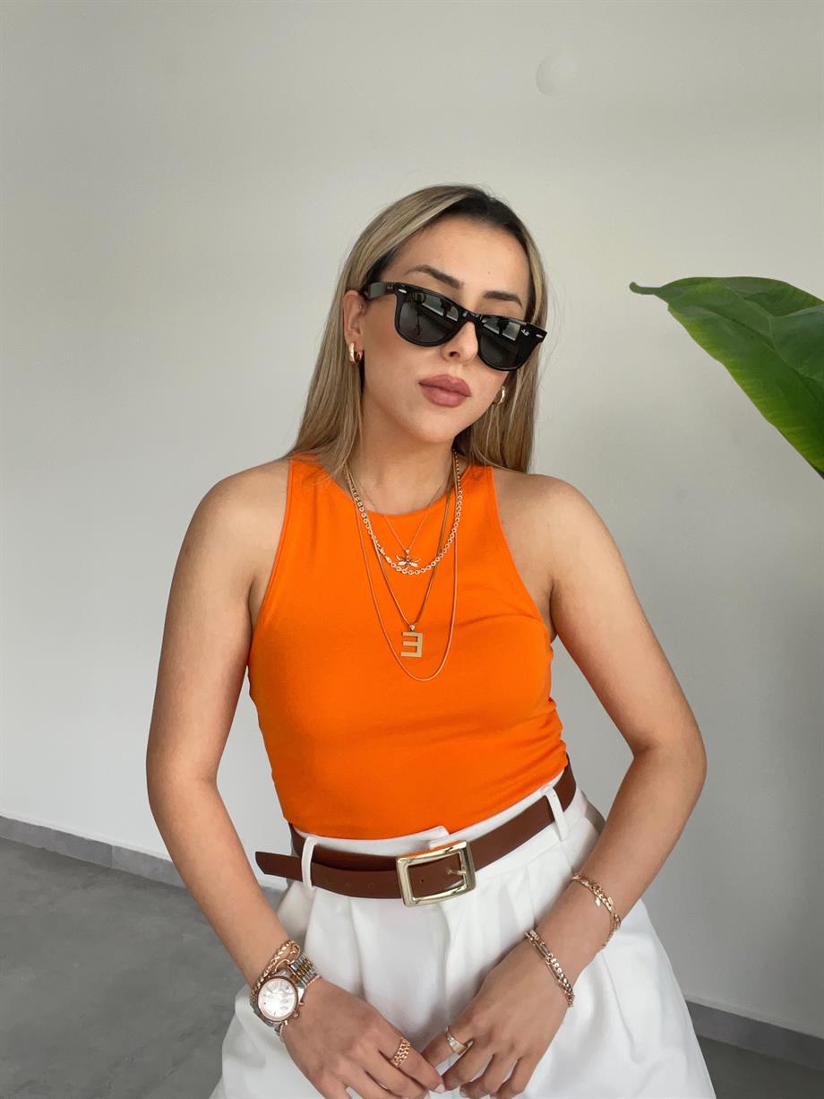 Halter Yaka Oranj Bluz