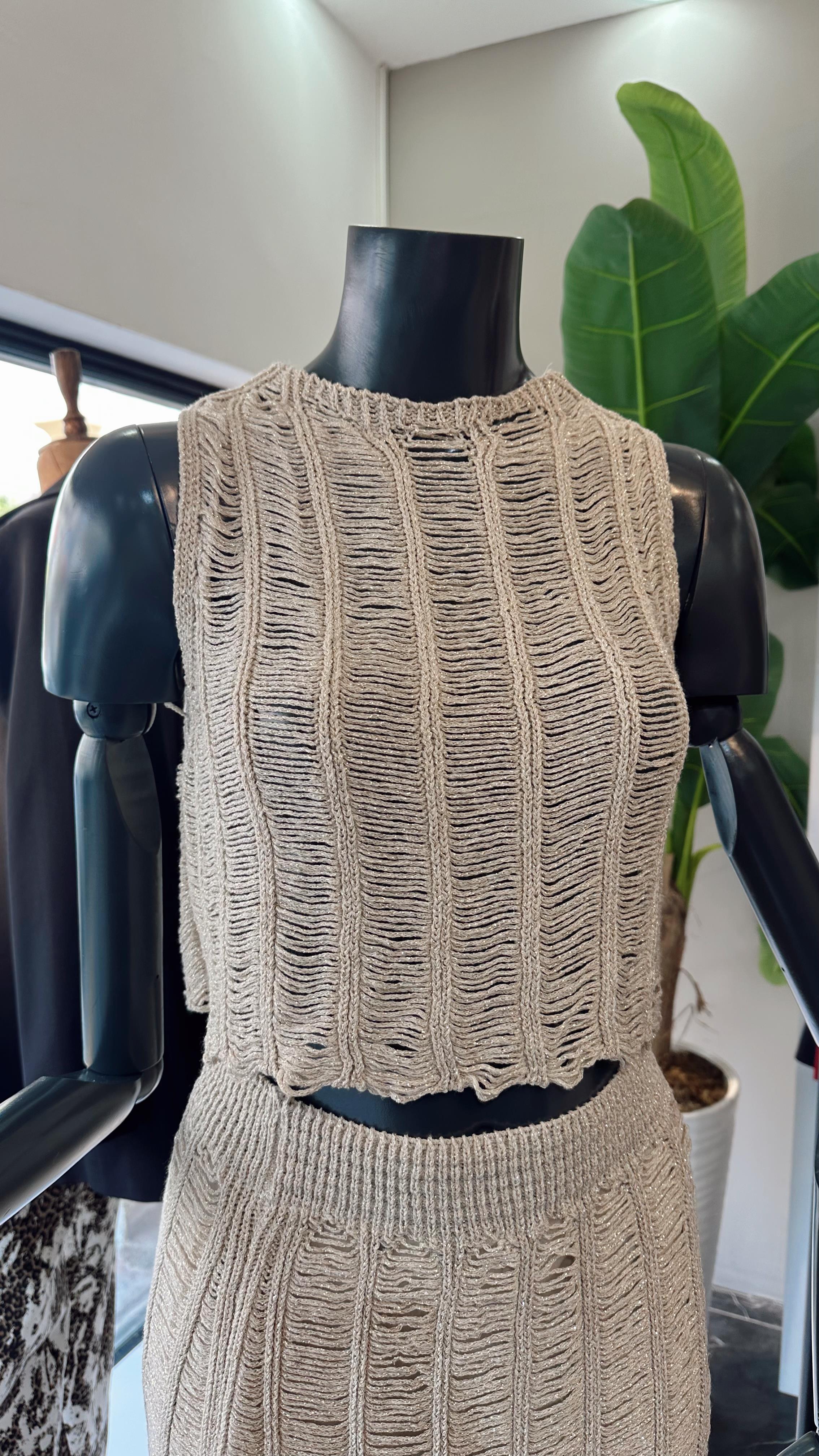 Ham Ekru Ajurlu Triko Atlet