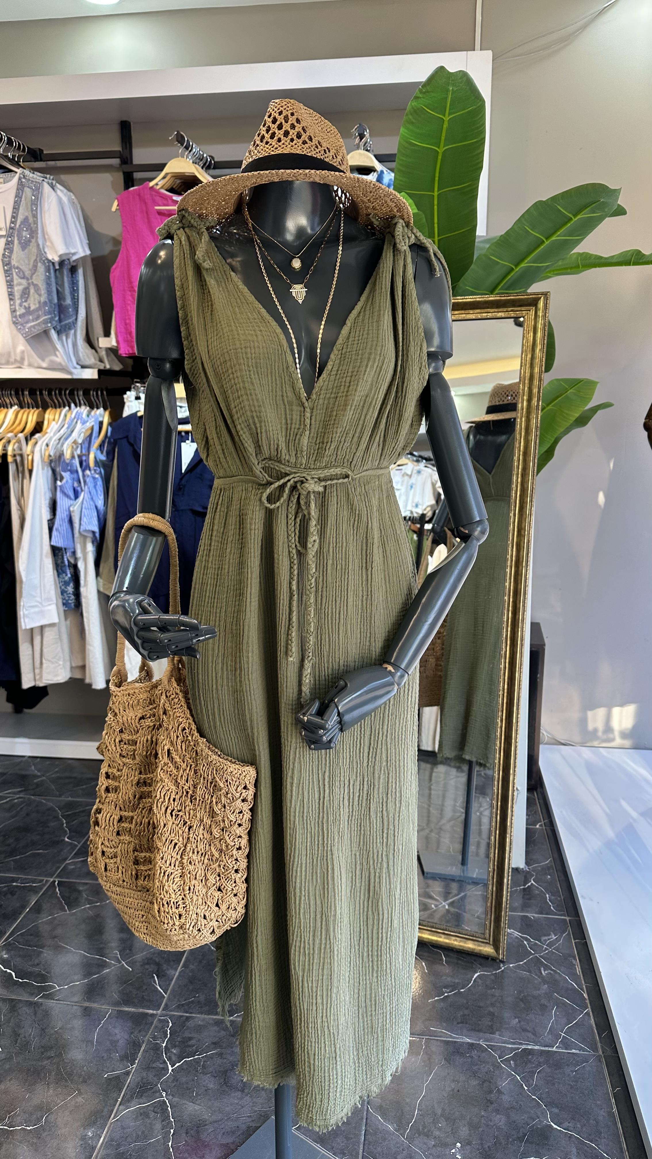 Helen Haki Müslin Elbise