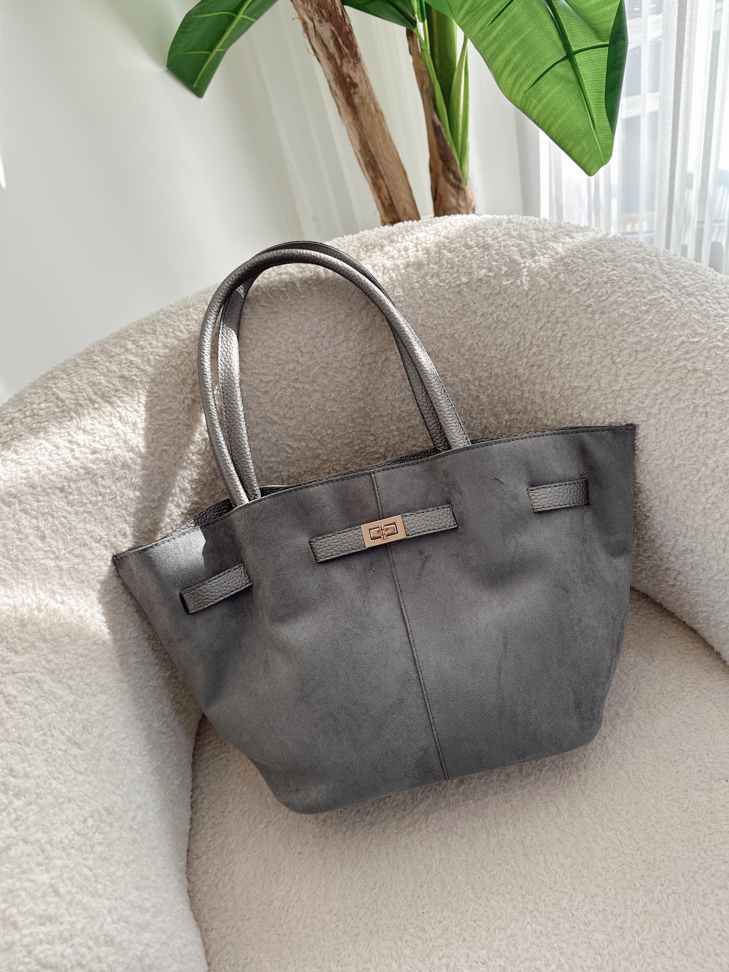 Helena Gri Süet Model El Ve Kadın Omuz Çantası