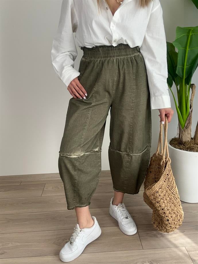 Hendy Haki Yıkamalı Şalvar Pantolon