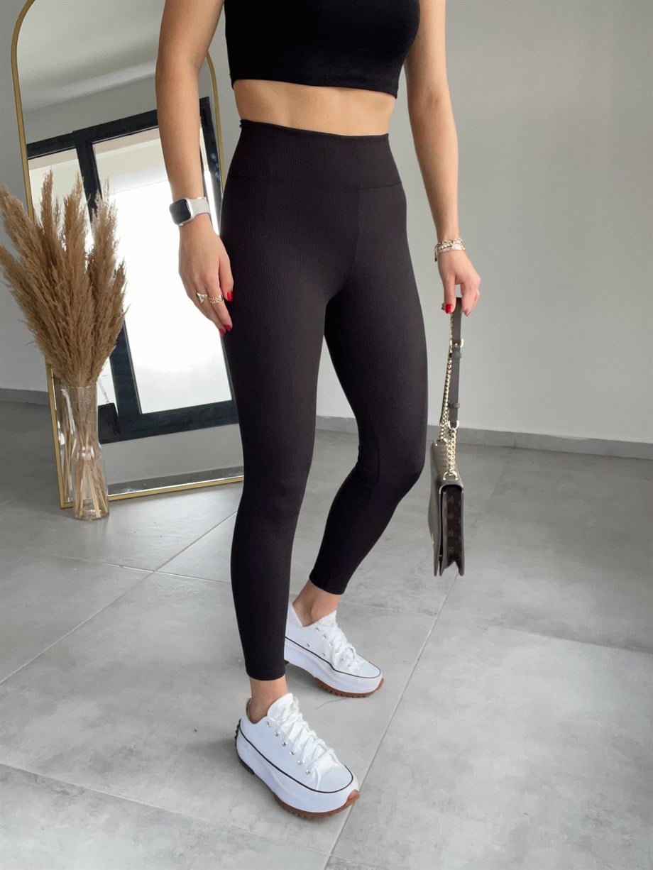 İçi Şardonlu Fitilli Siyah Tayt