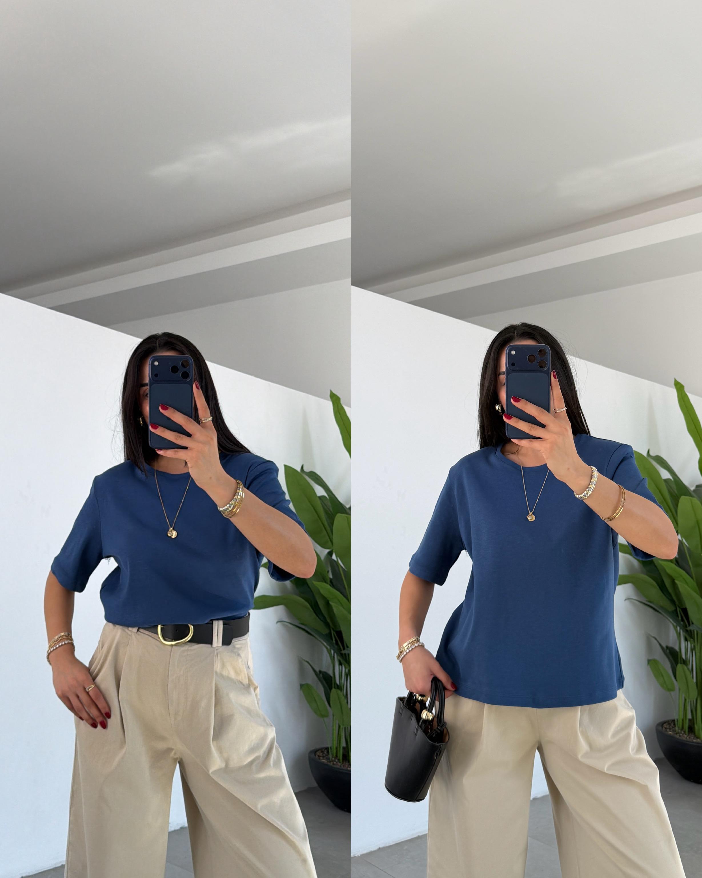 İndigo Vatkalı Basic Yaka Tshirt