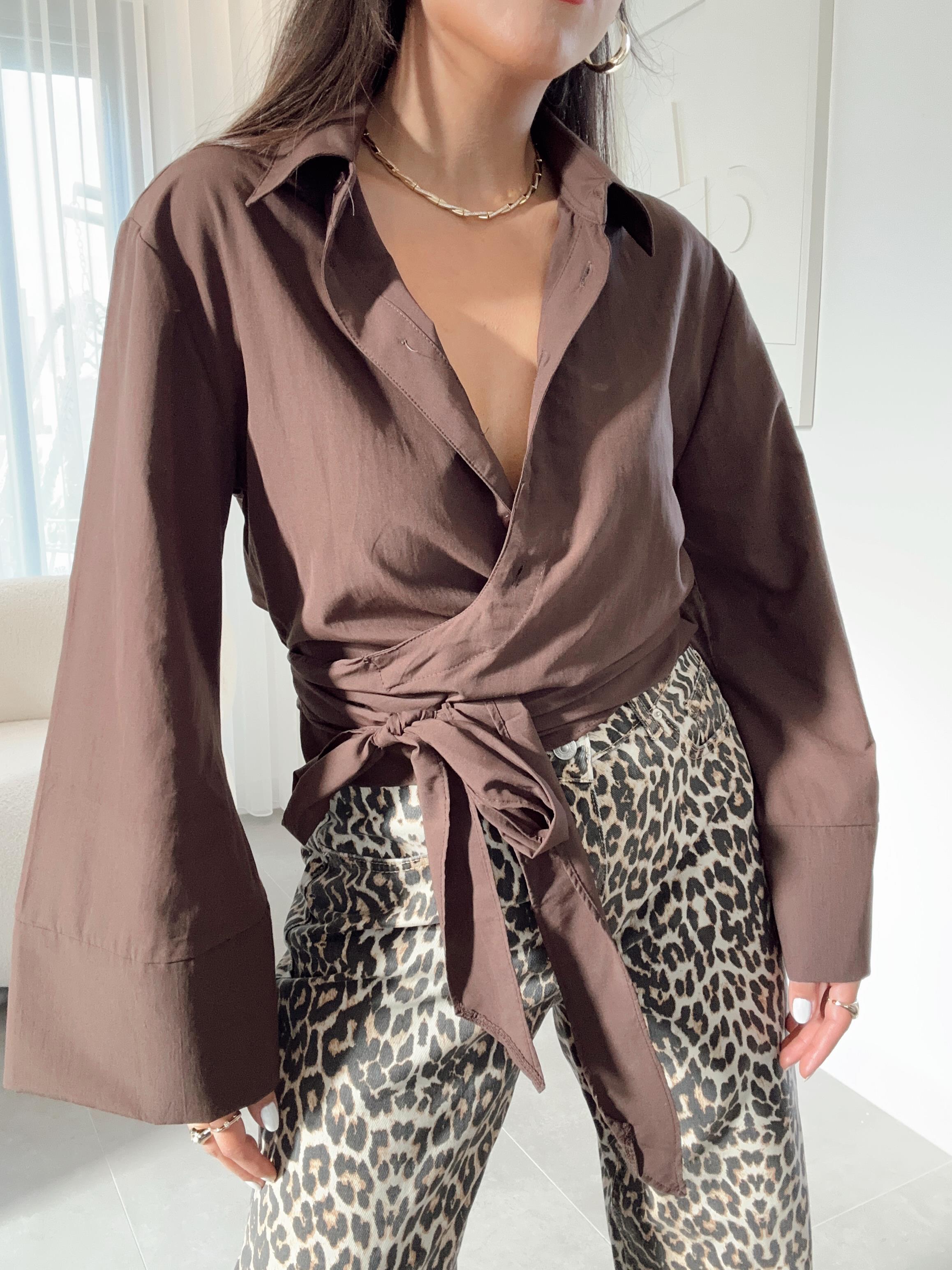 Kahve Bağlamalı Crop Gömlek