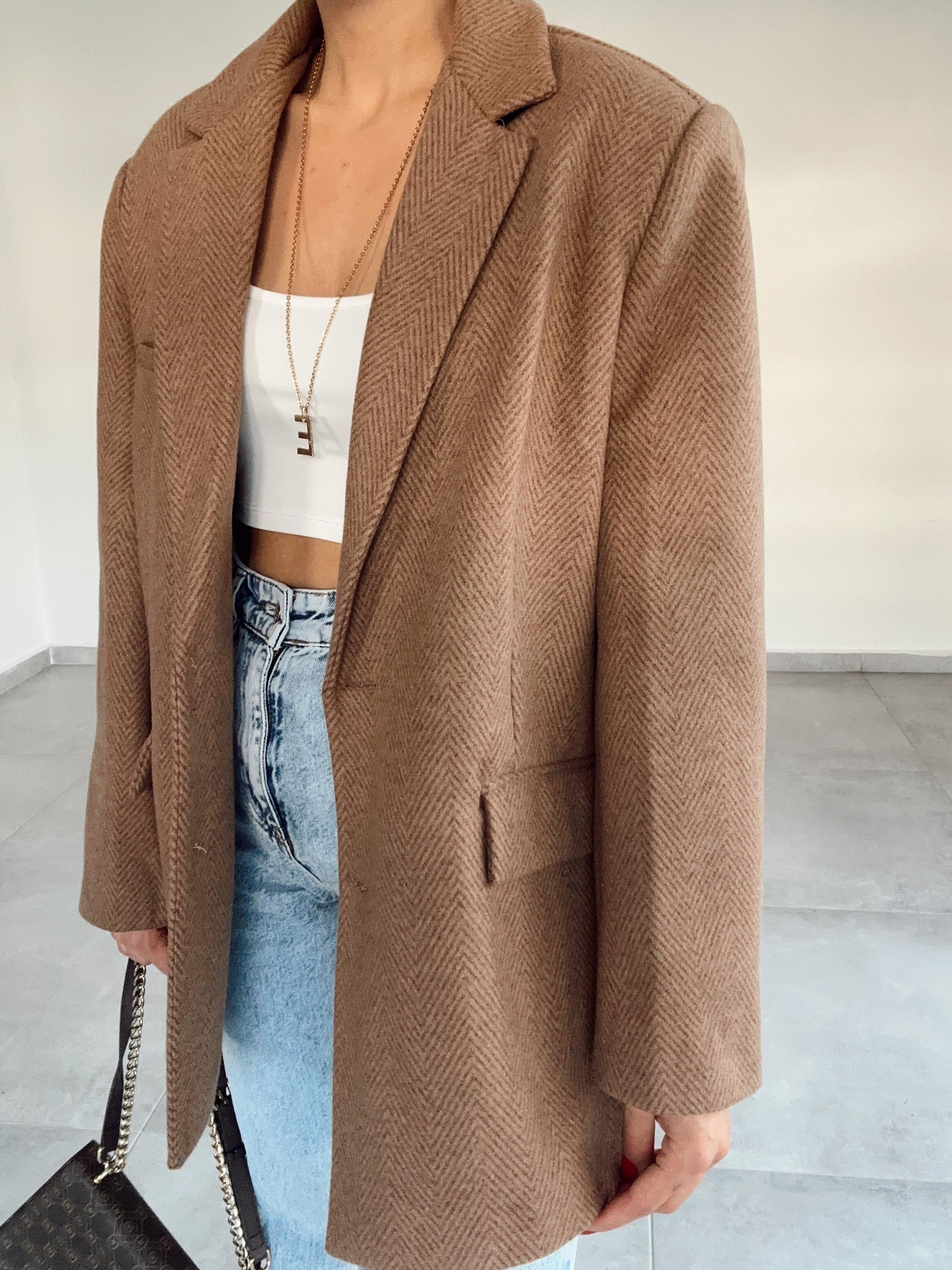 Kahve Balık Sırtı Ceket