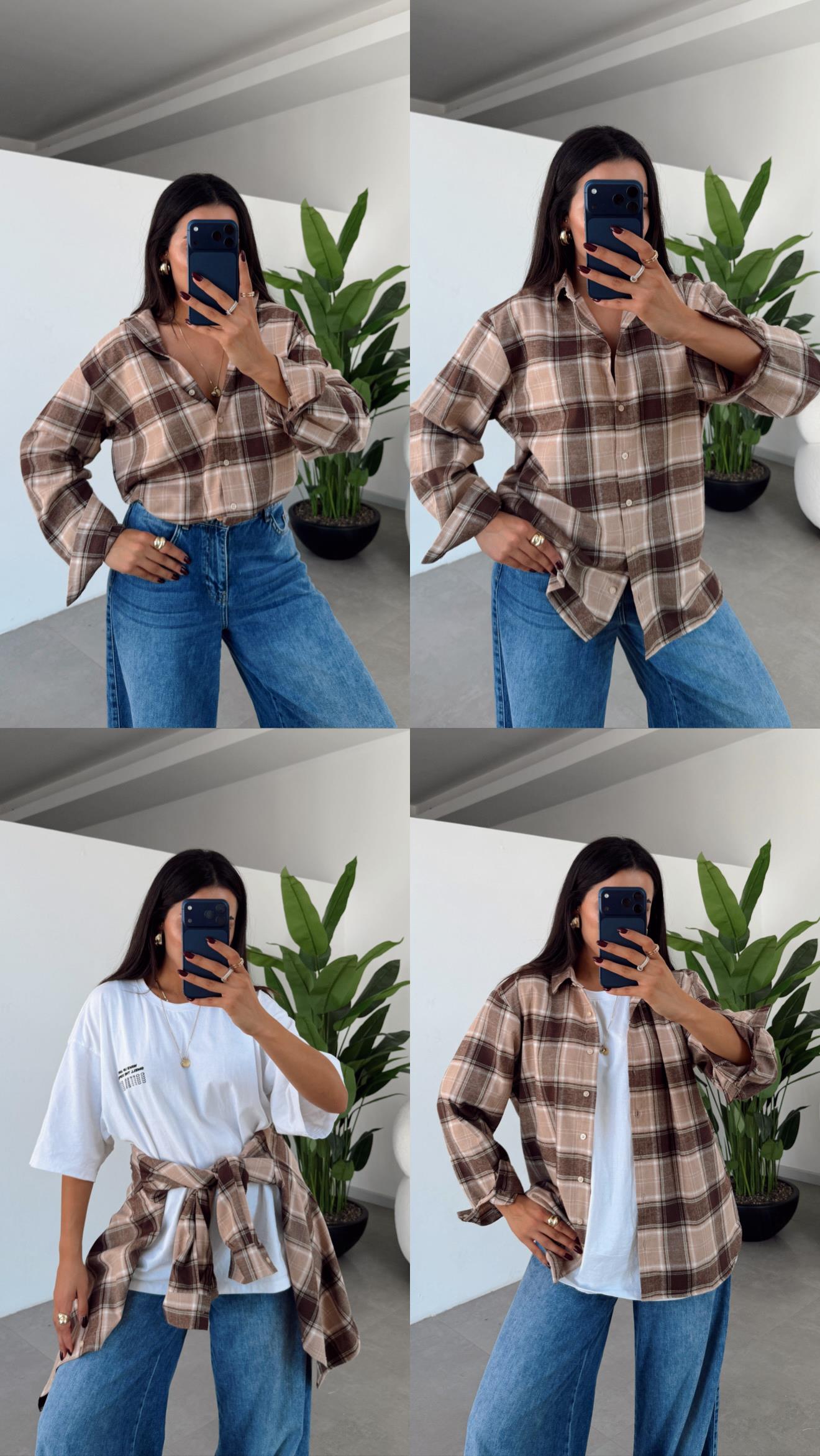 Kahve-Bej Oduncu Gömlek