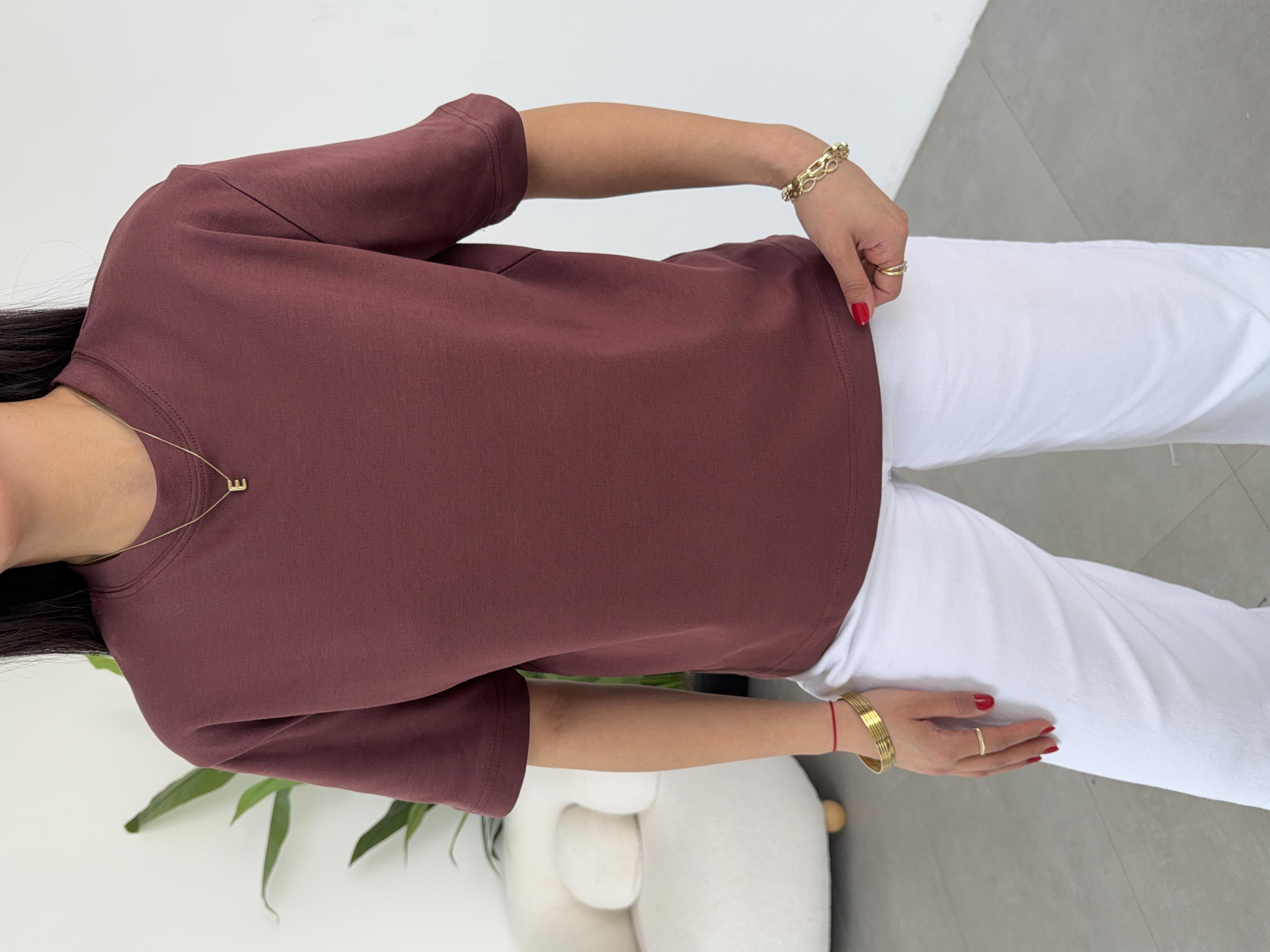 Kahve Bisiklet Yaka Cs T-Shirt