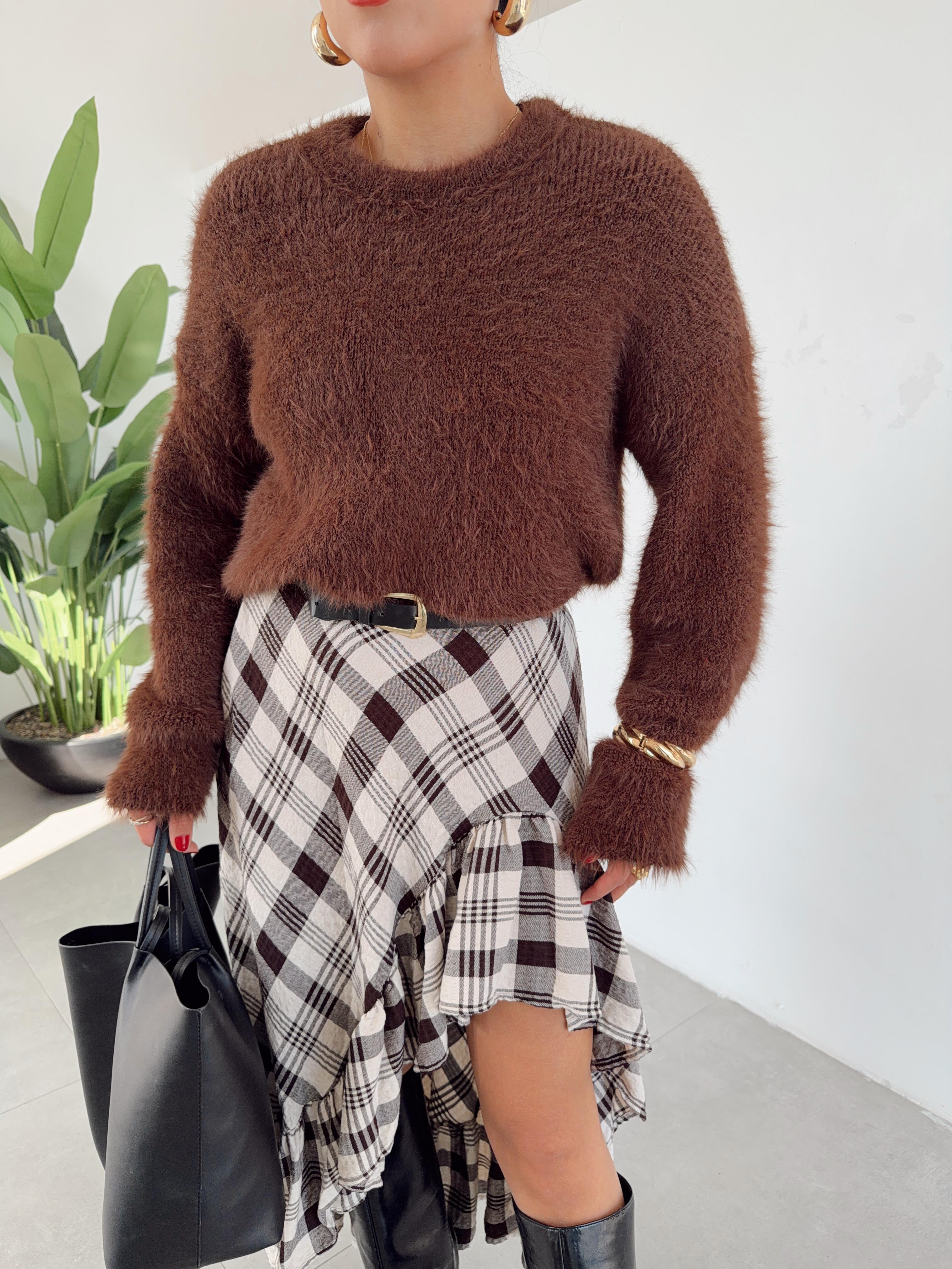 Kahve Bisiklet Yaka Triko Kazak