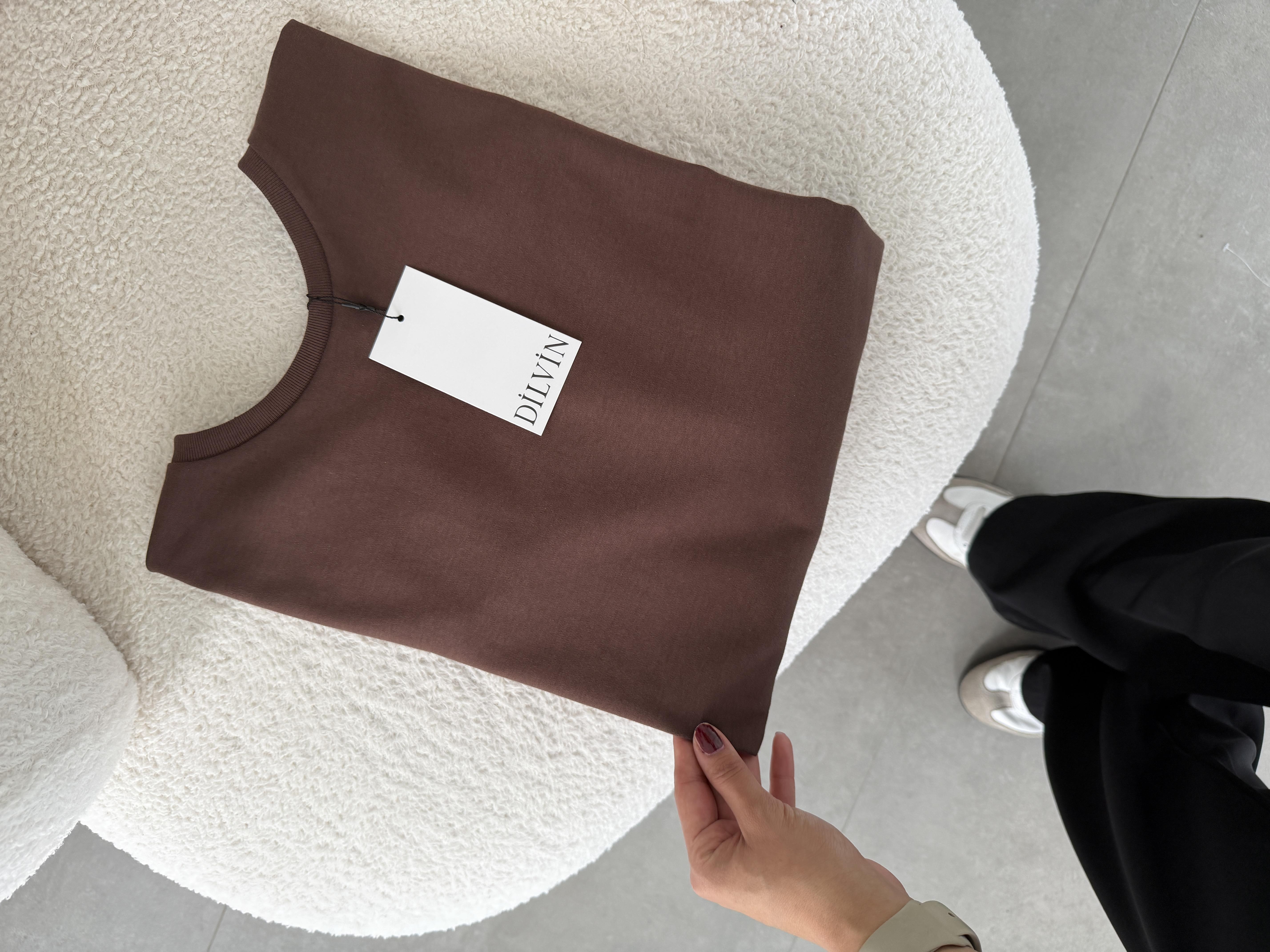 Kahve Bisiklet Yaka Yarasa Kol Bluz