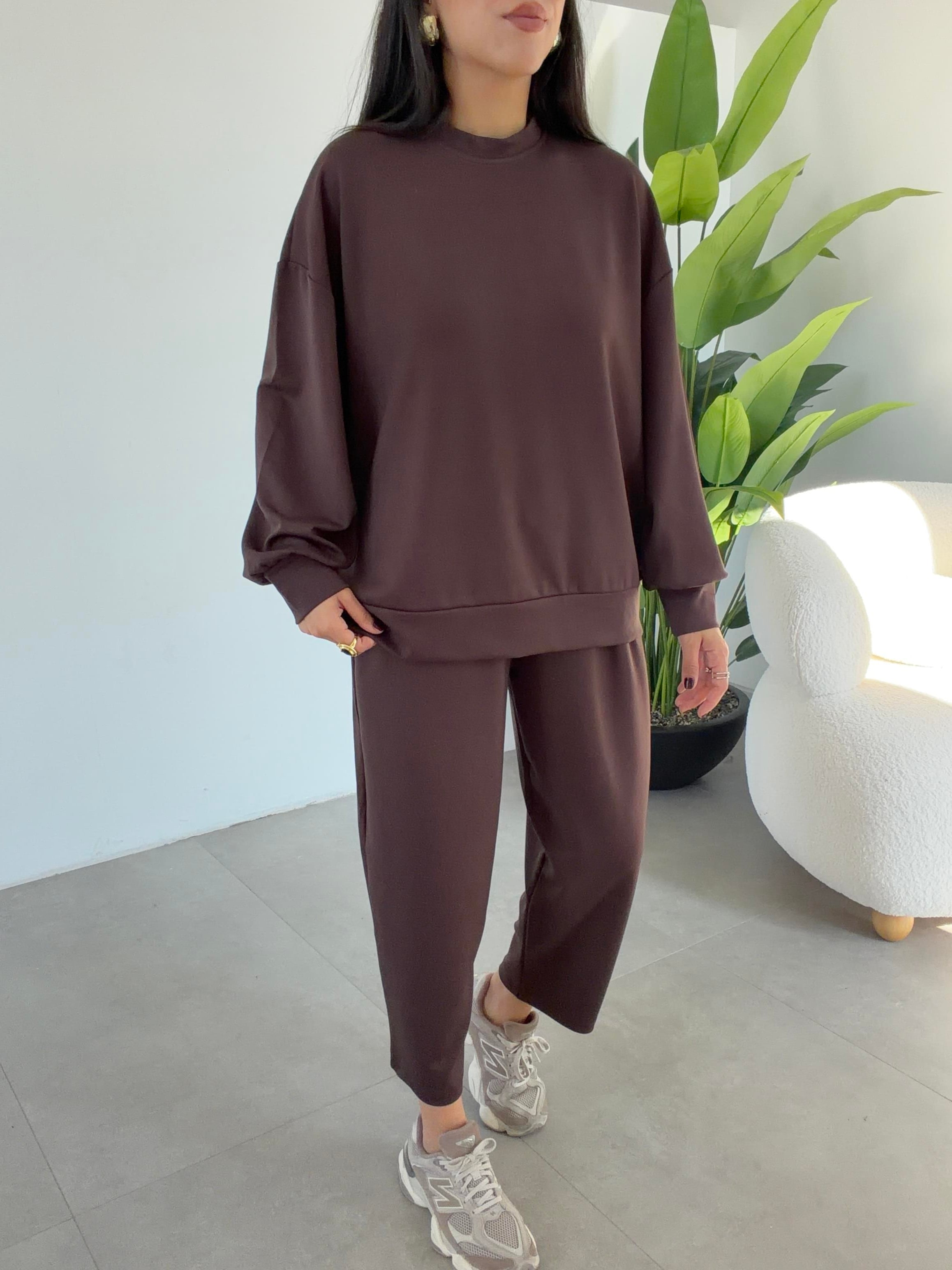 Kahve Bluz Pantolon Takım