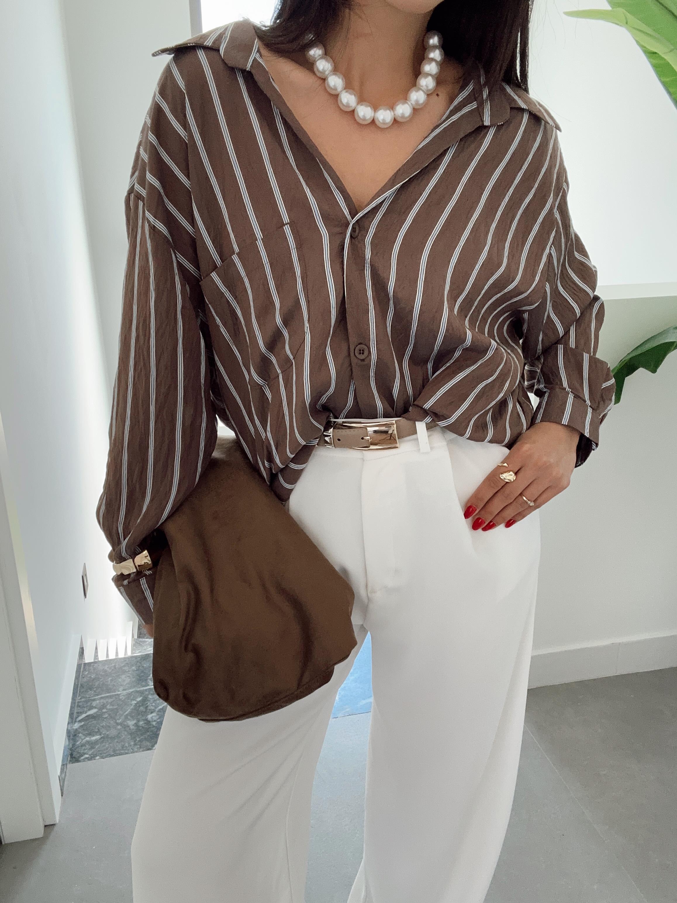 Kahve Çizgili Kraş Gömlek