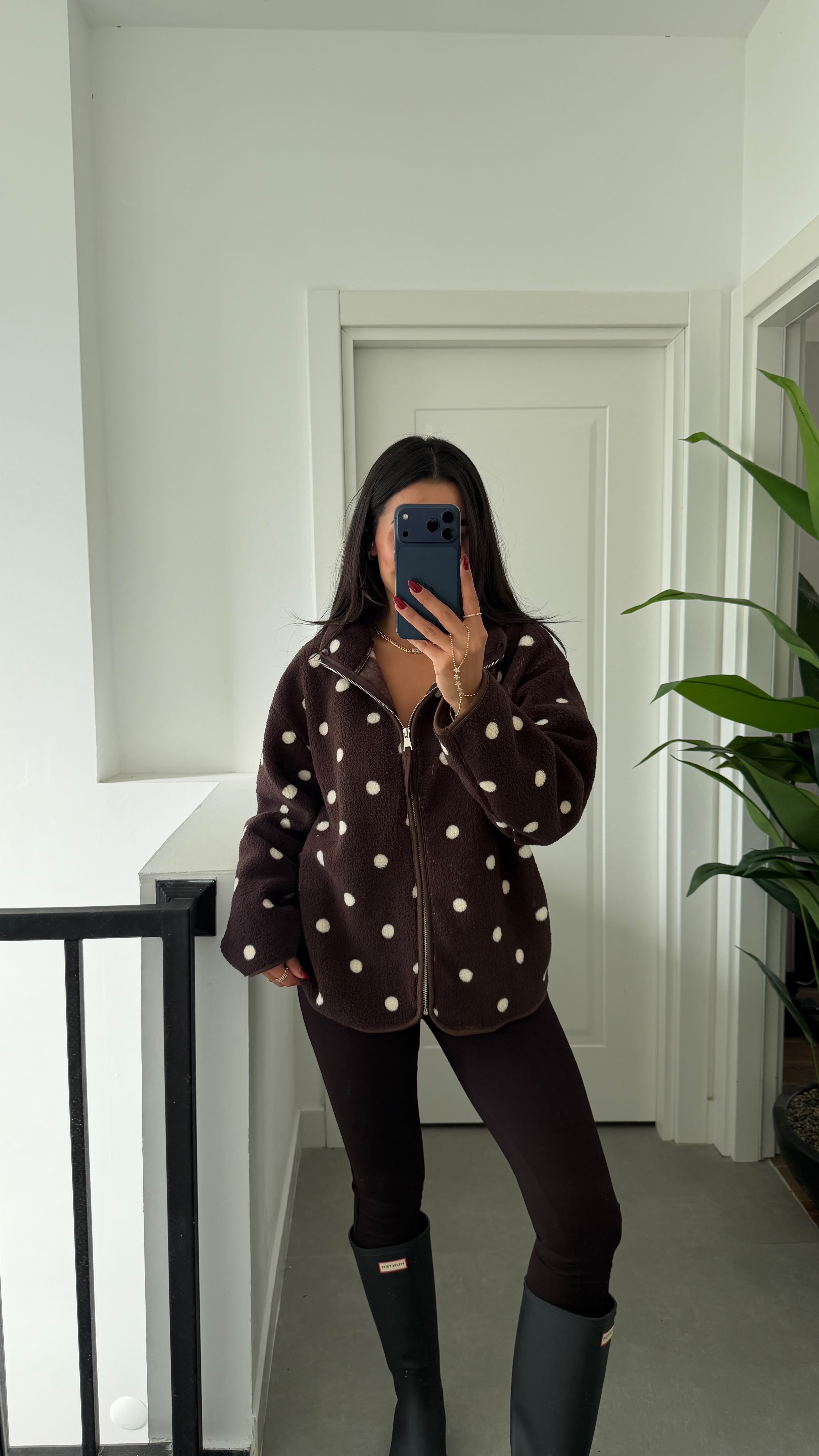Kahve Ekru Puantiyeli Polar Sweat