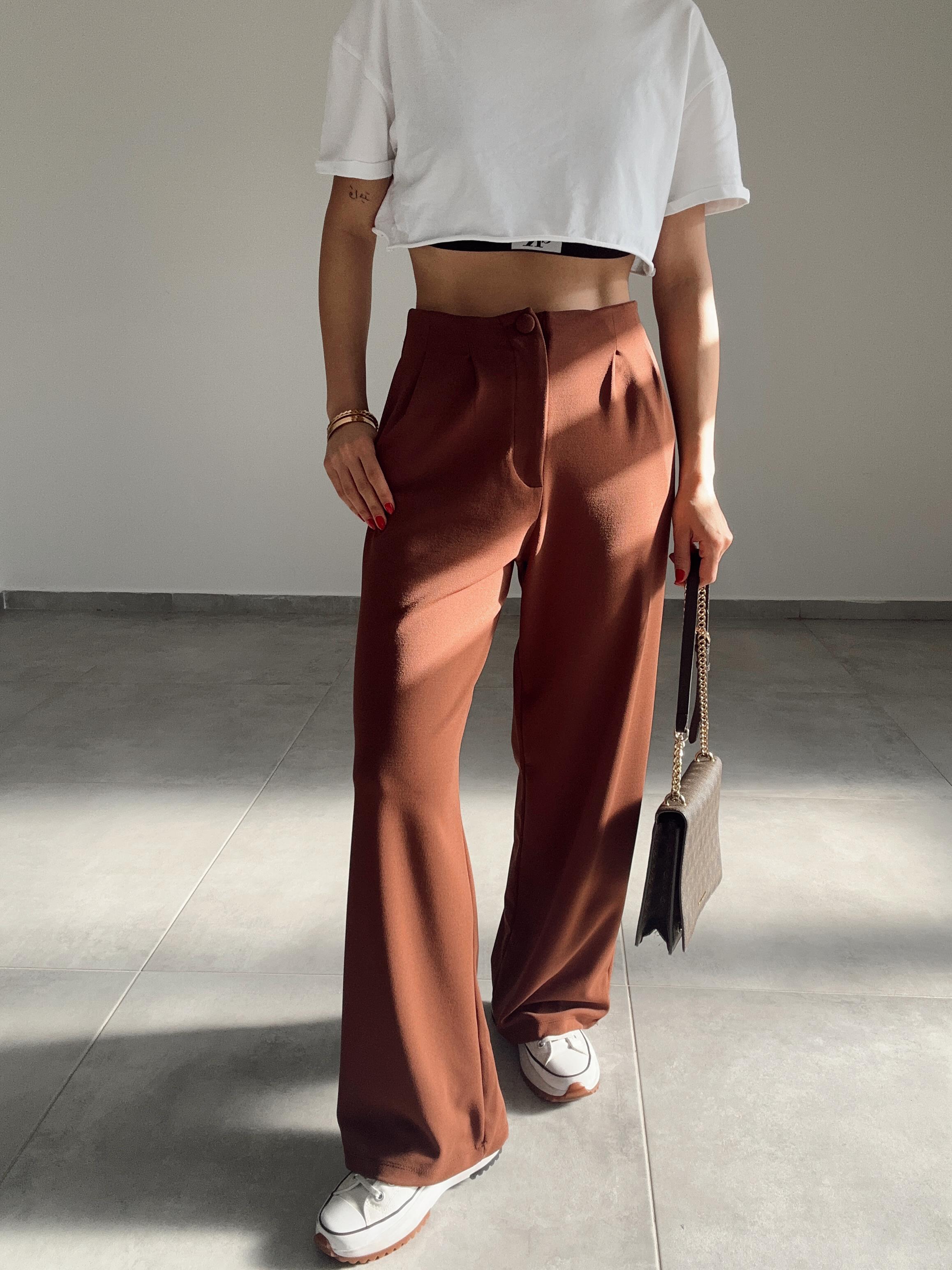 Kahve  Extra Esnek Kumaş Palazzo Pantolon