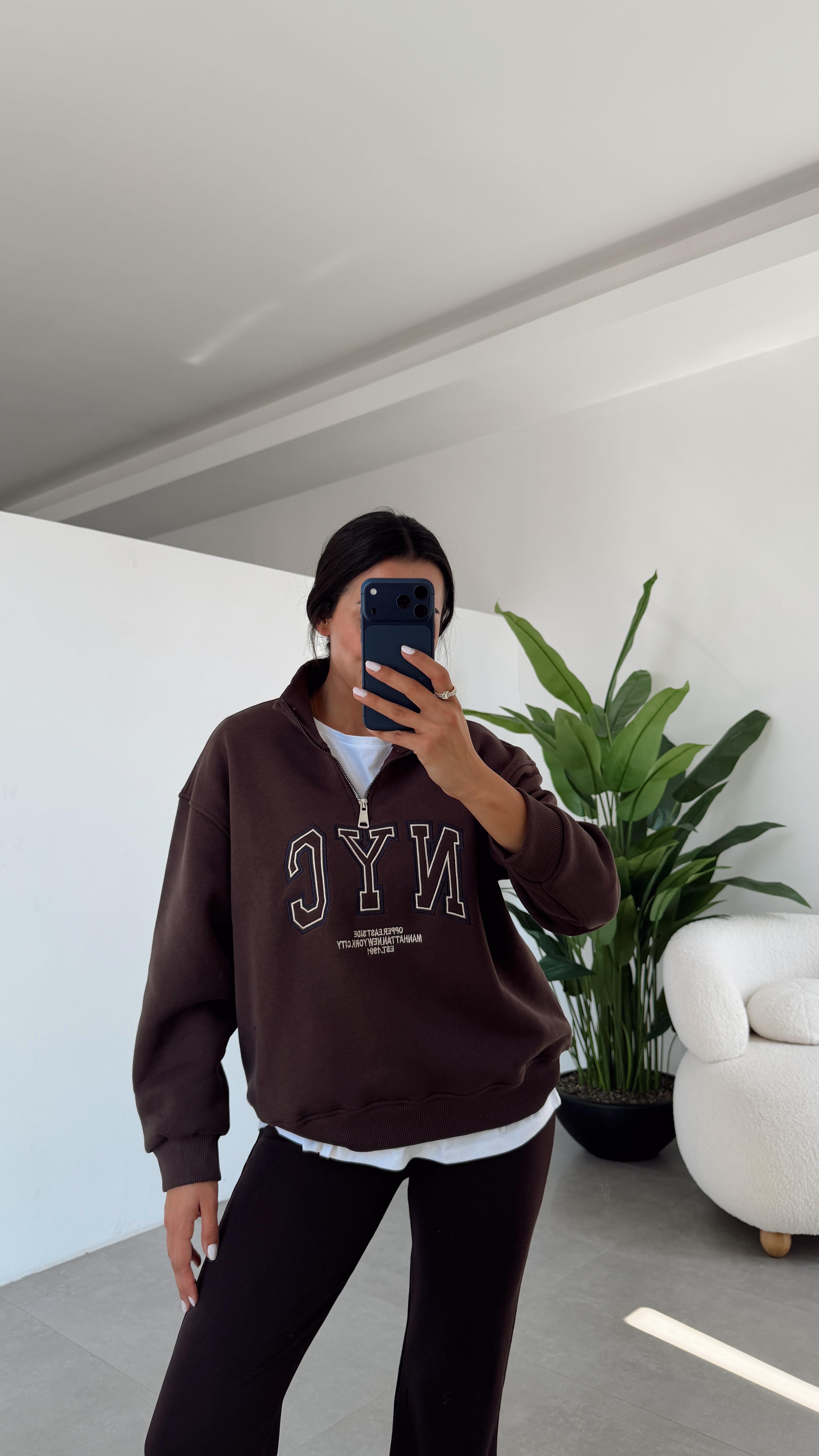 Kahve Fermuarlı Sweat