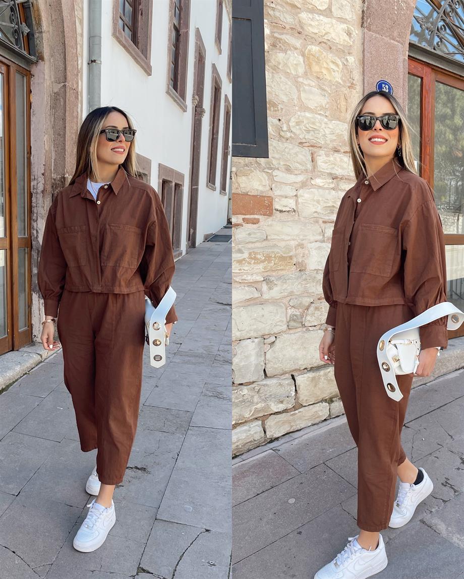 Kahve Gömlek Pantolon Takım