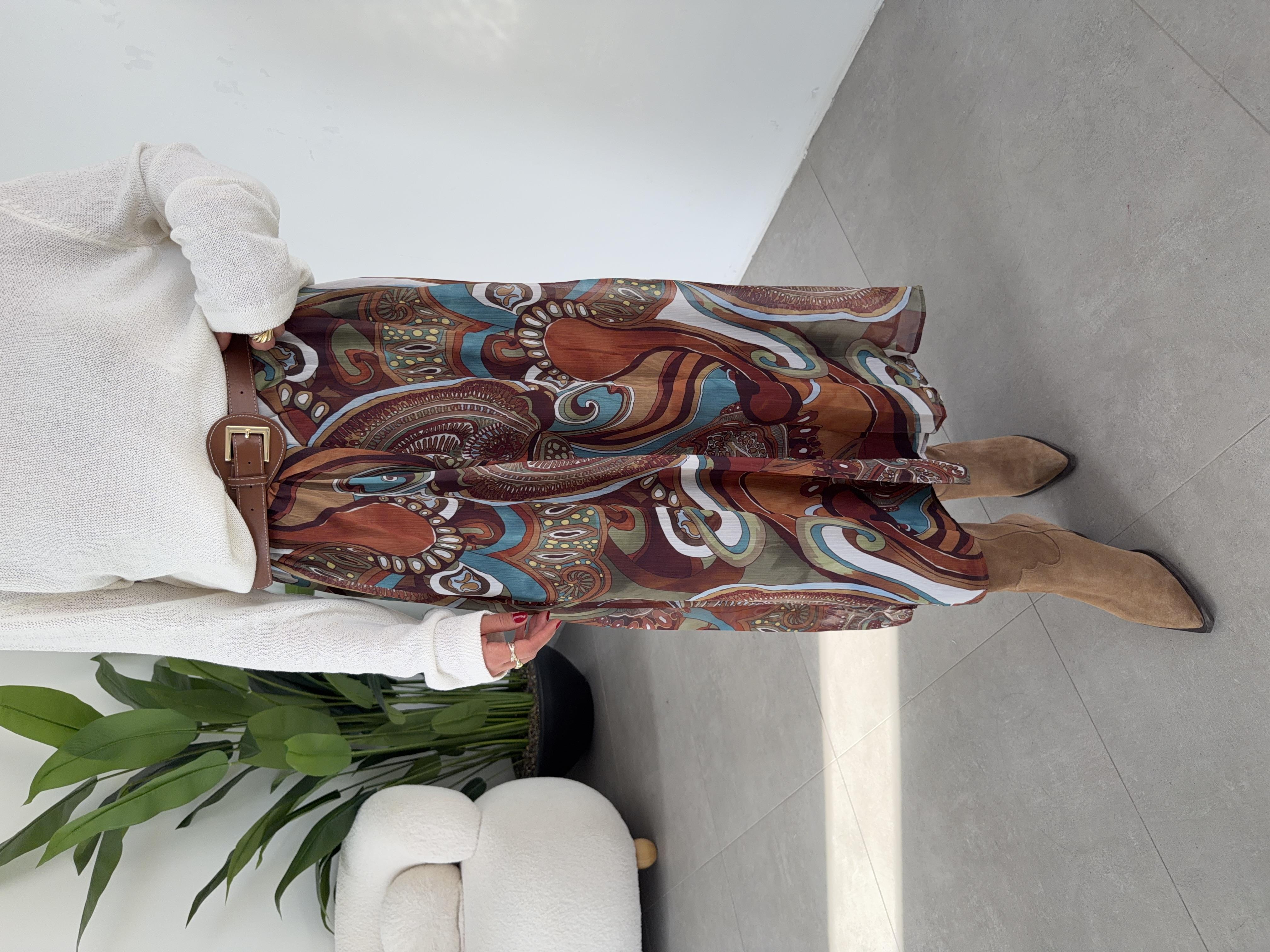 Kahve Kemer Detaylı Midi Etek