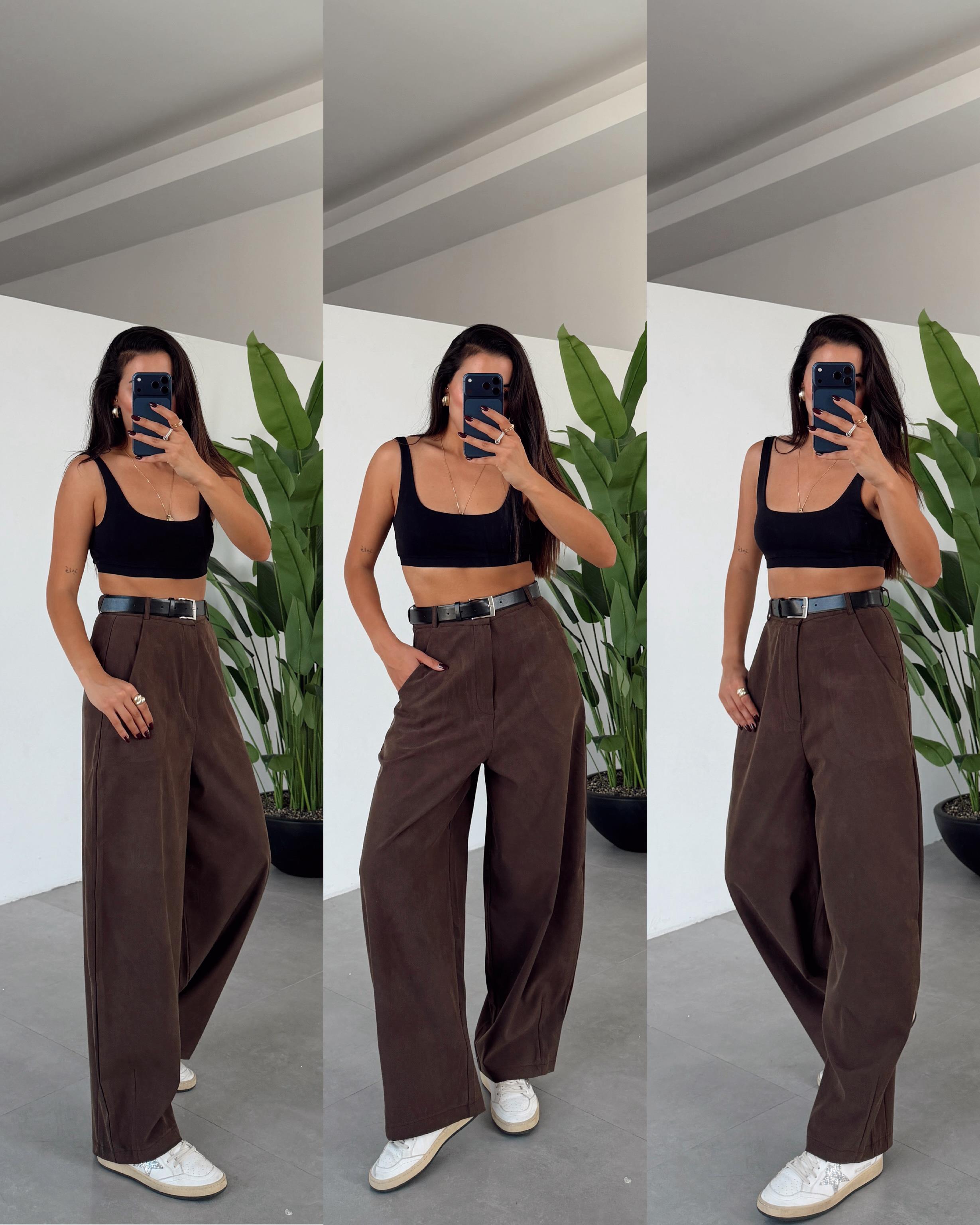 Kahve Kemerli Havuç Pantolon