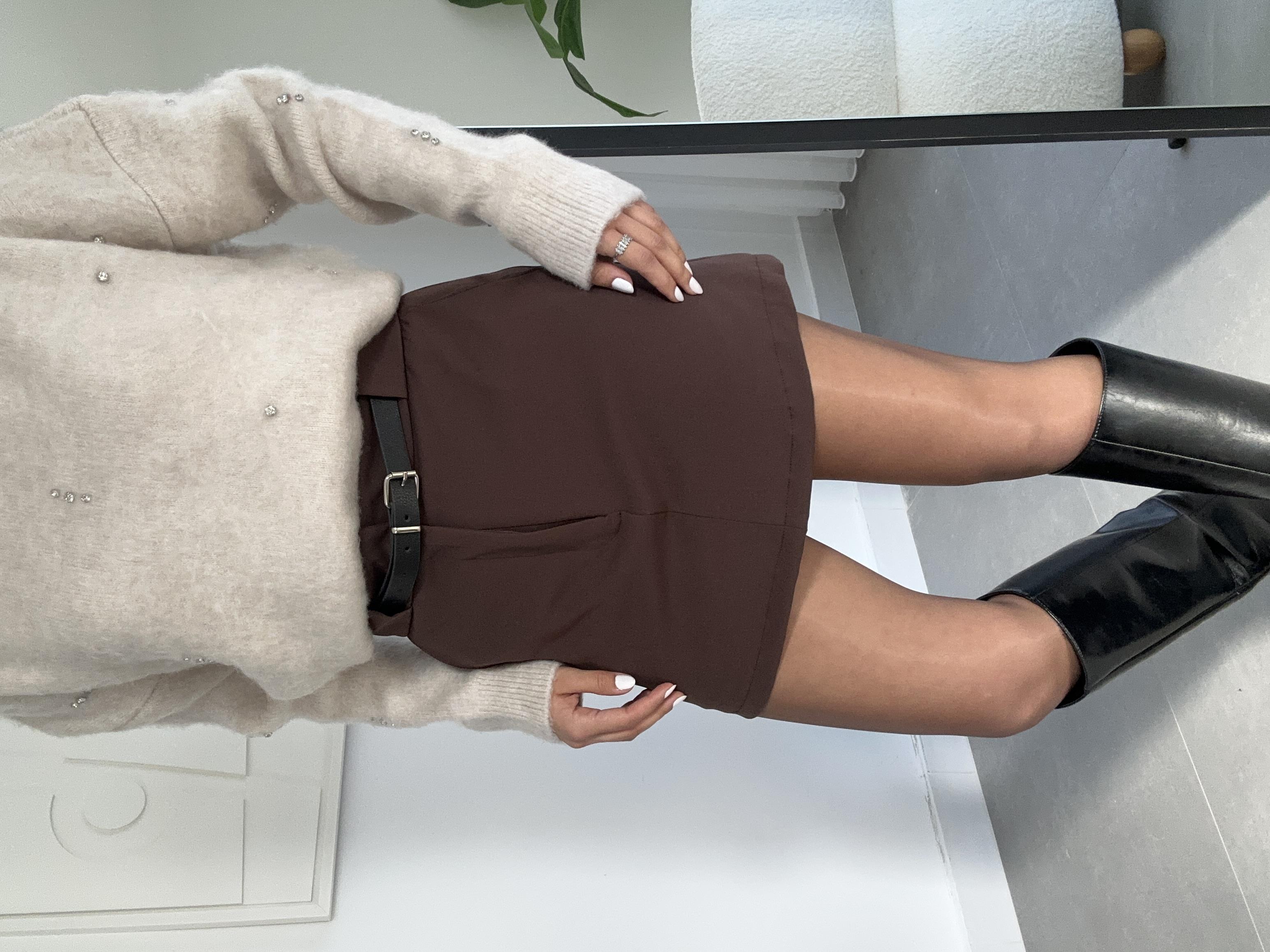 Kahve Kemerli Şort Etek