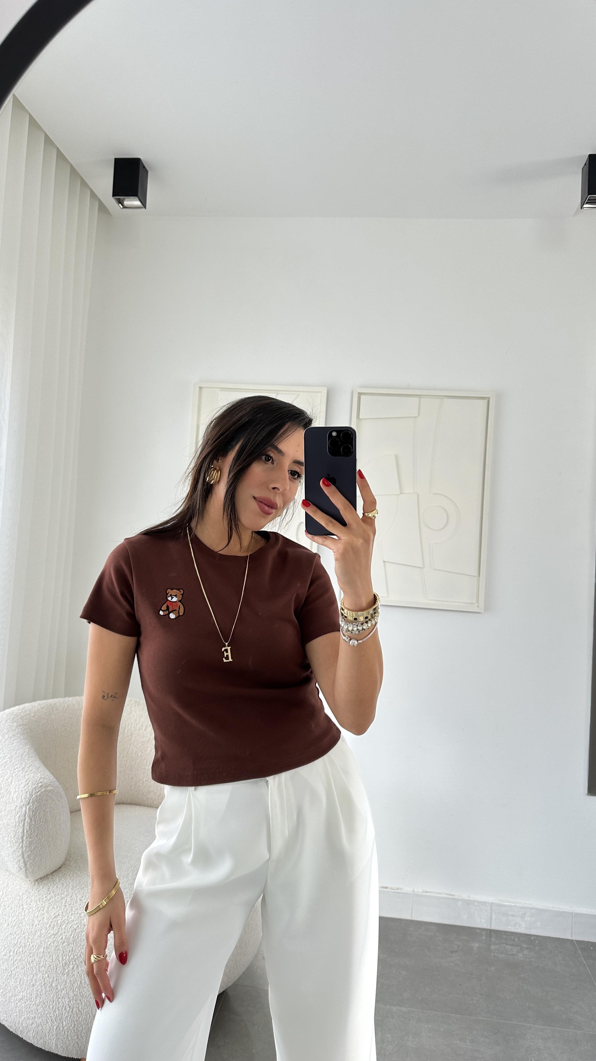 Kahve Küçük Tedy Nakışlı Tshirt