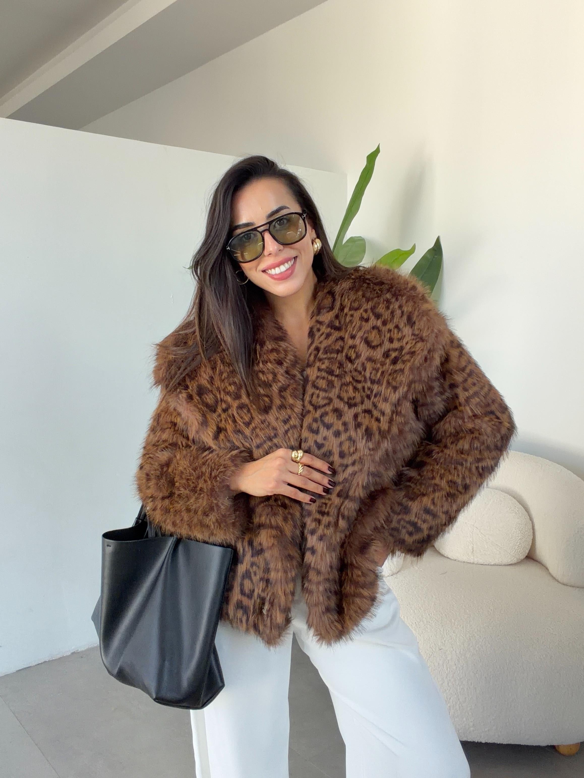 Kahve Leopar Desenli Kürk