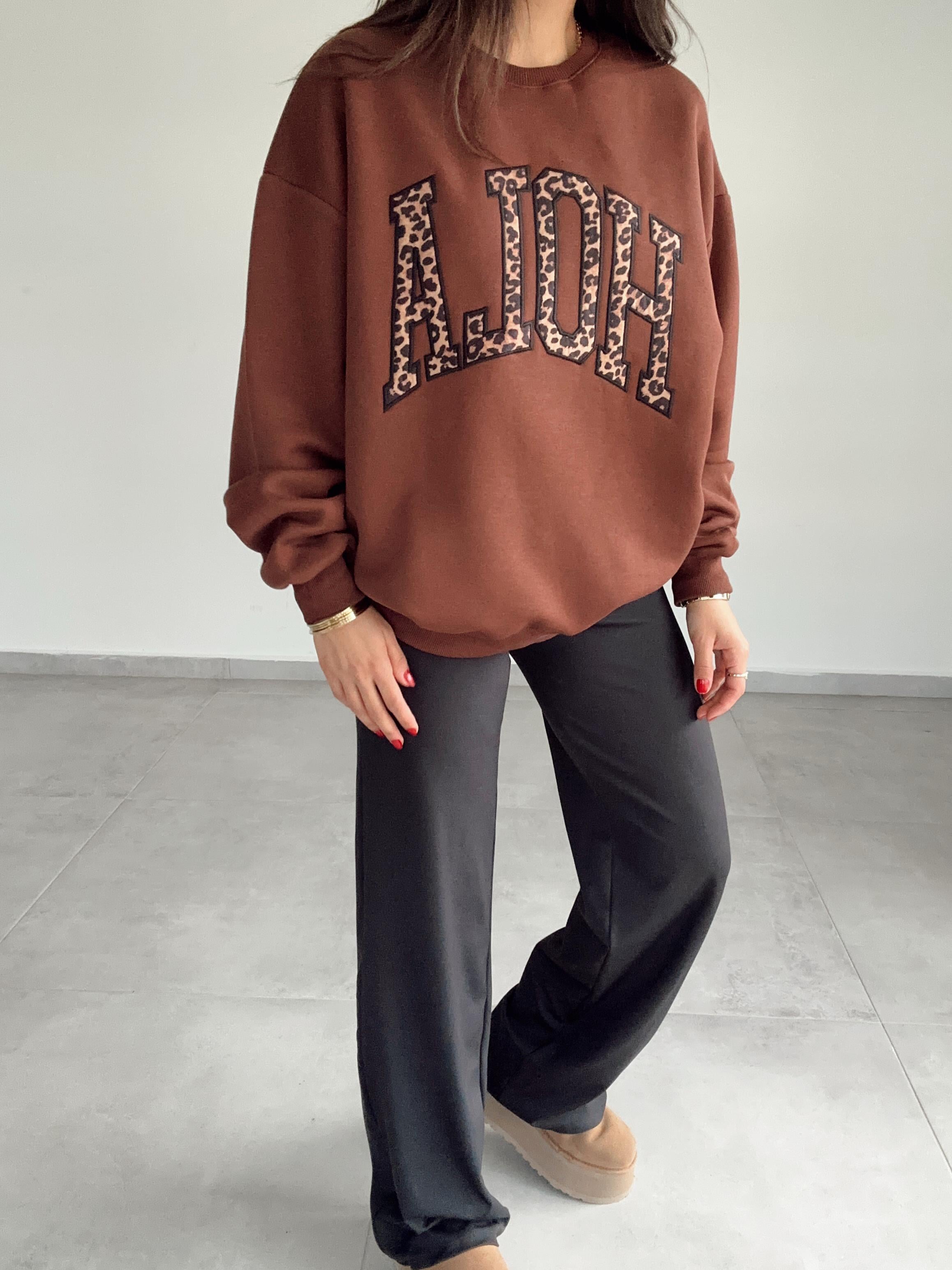 Kahve Leopar Detaylı Sweat